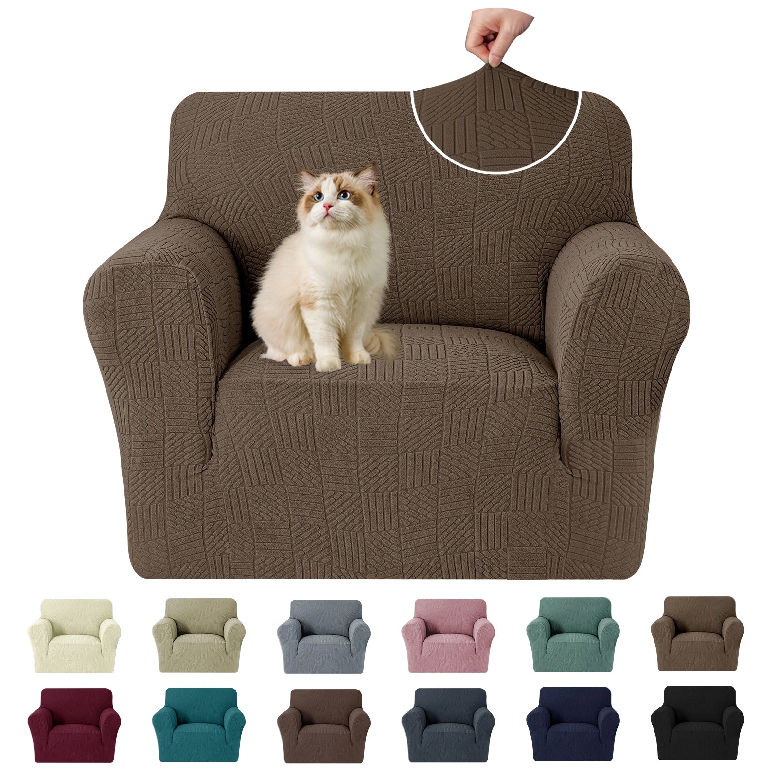 YSTYLE Cubierta de Sofá para 1 Asiento – Ajuste Elástico, Antideslizante, Amigable con Mascotas, Diseño Moderno, Lavable - Cinco Líneas 