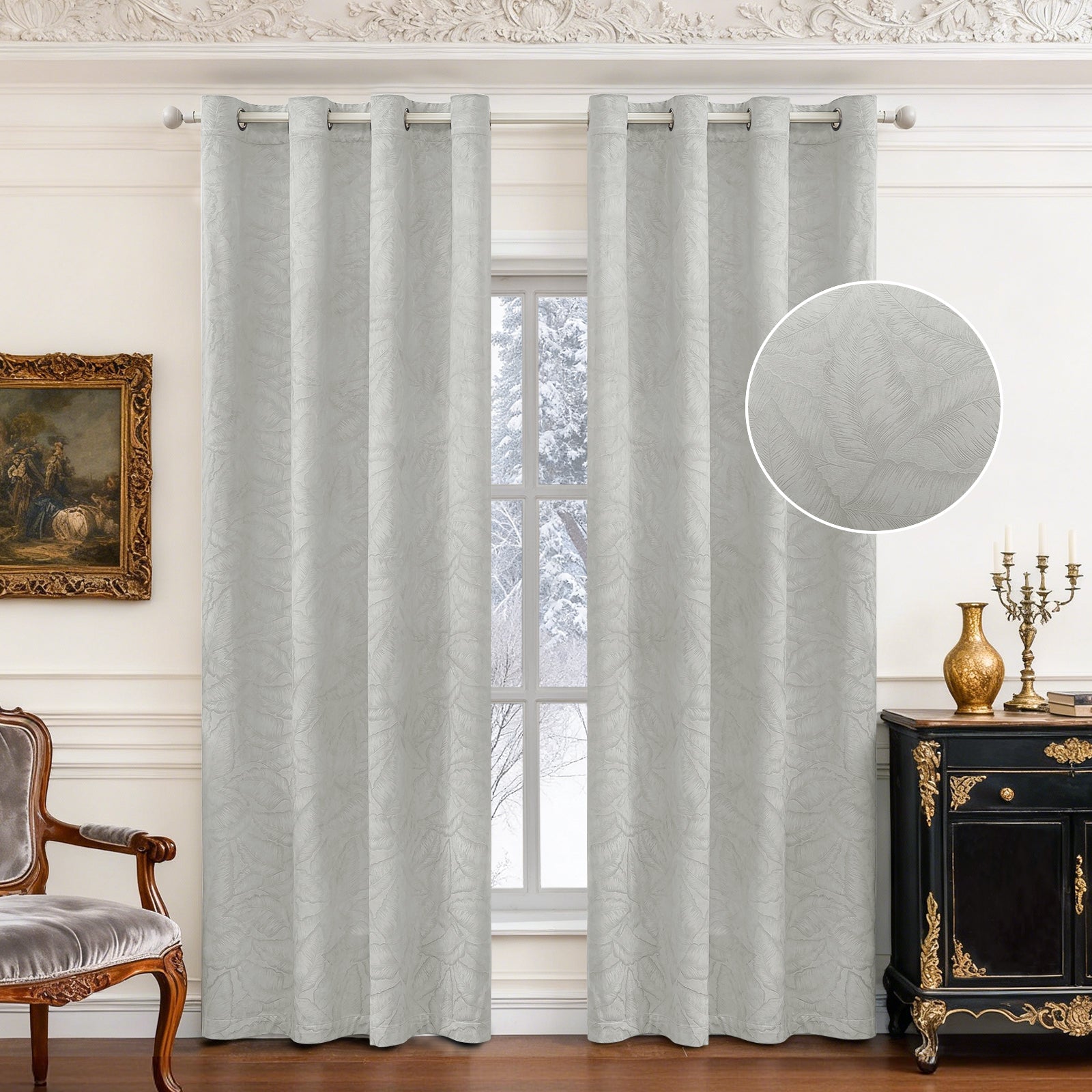2 Pieces rideaux opacifiants with Stainless Steel Eyelets thermique Polyester Panels