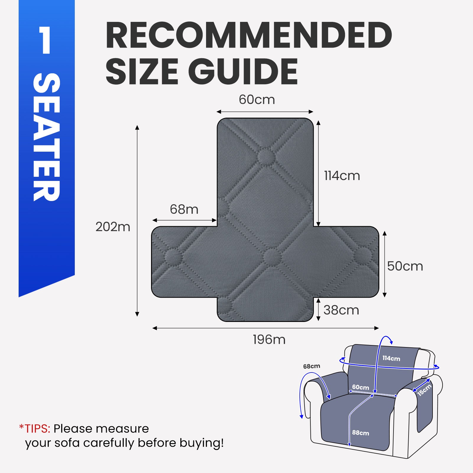 Ystyle Waterproof 1 Seater Armchair Cover with Side Pockets