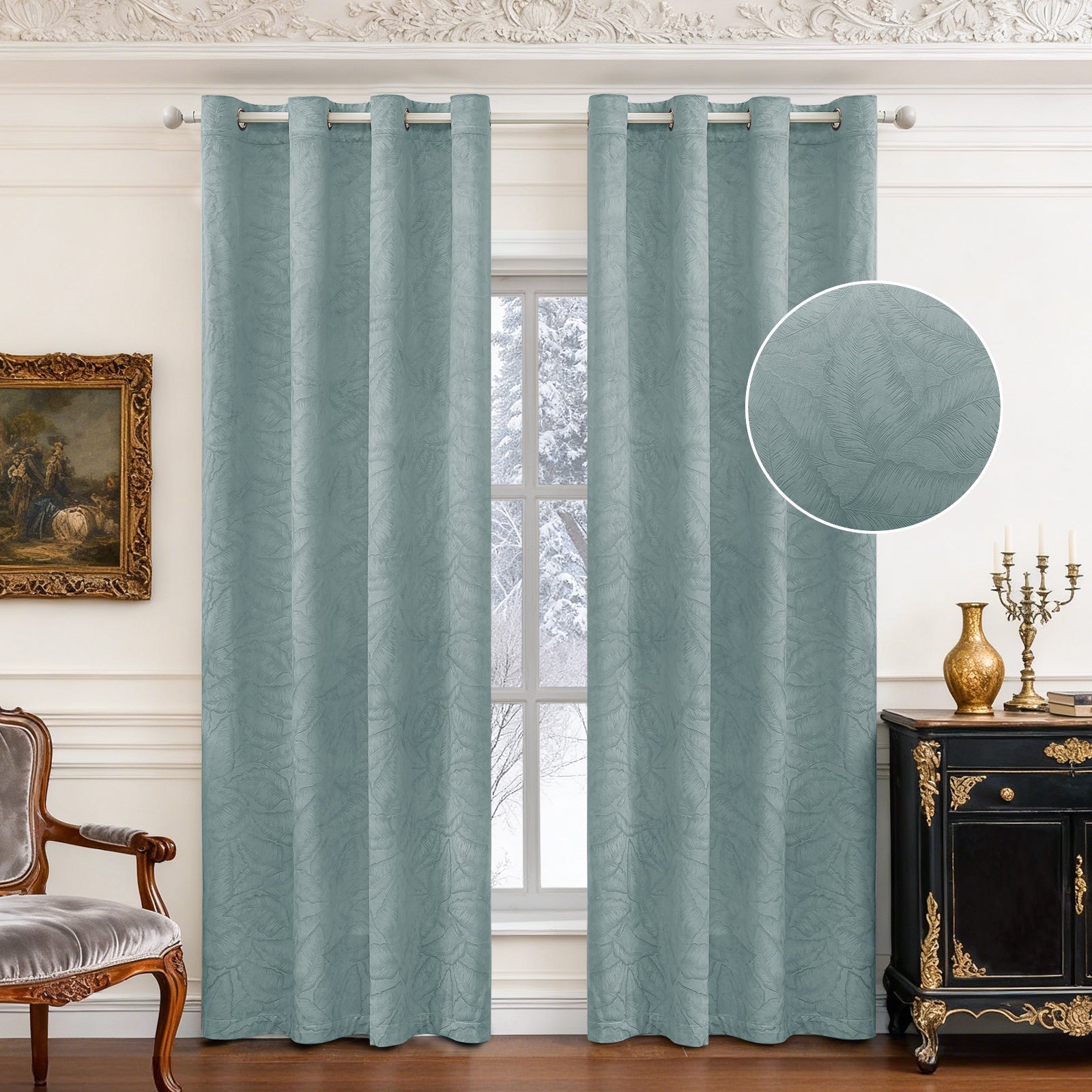 2 Pieces rideaux opacifiants with Stainless Steel Eyelets thermique Polyester Panels