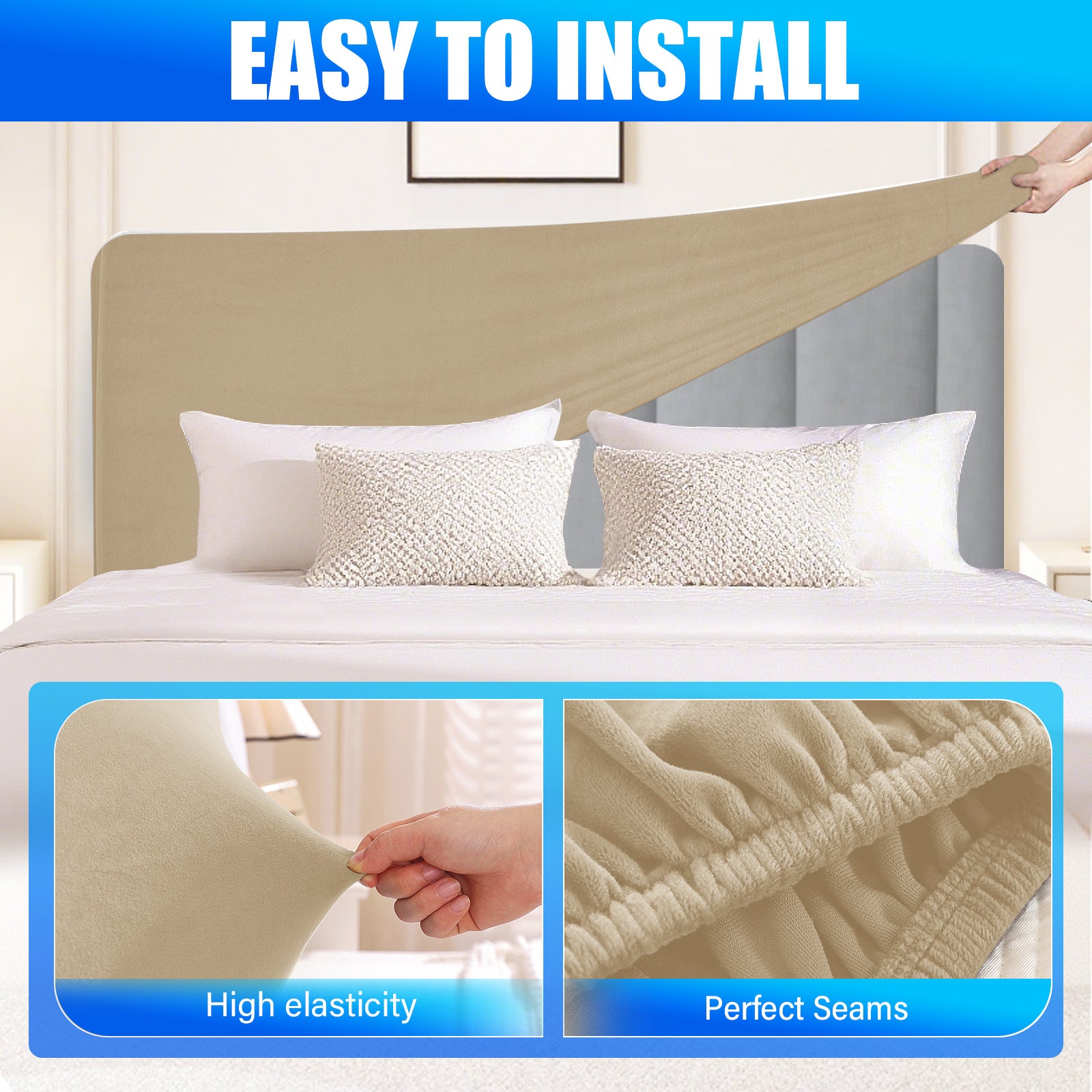 Ystyle 180cm Velvet Headboard Cover, Elastic Slipcover for Bed Headboard, Solid Color Washable Headboard Protector for Single/Double Beds