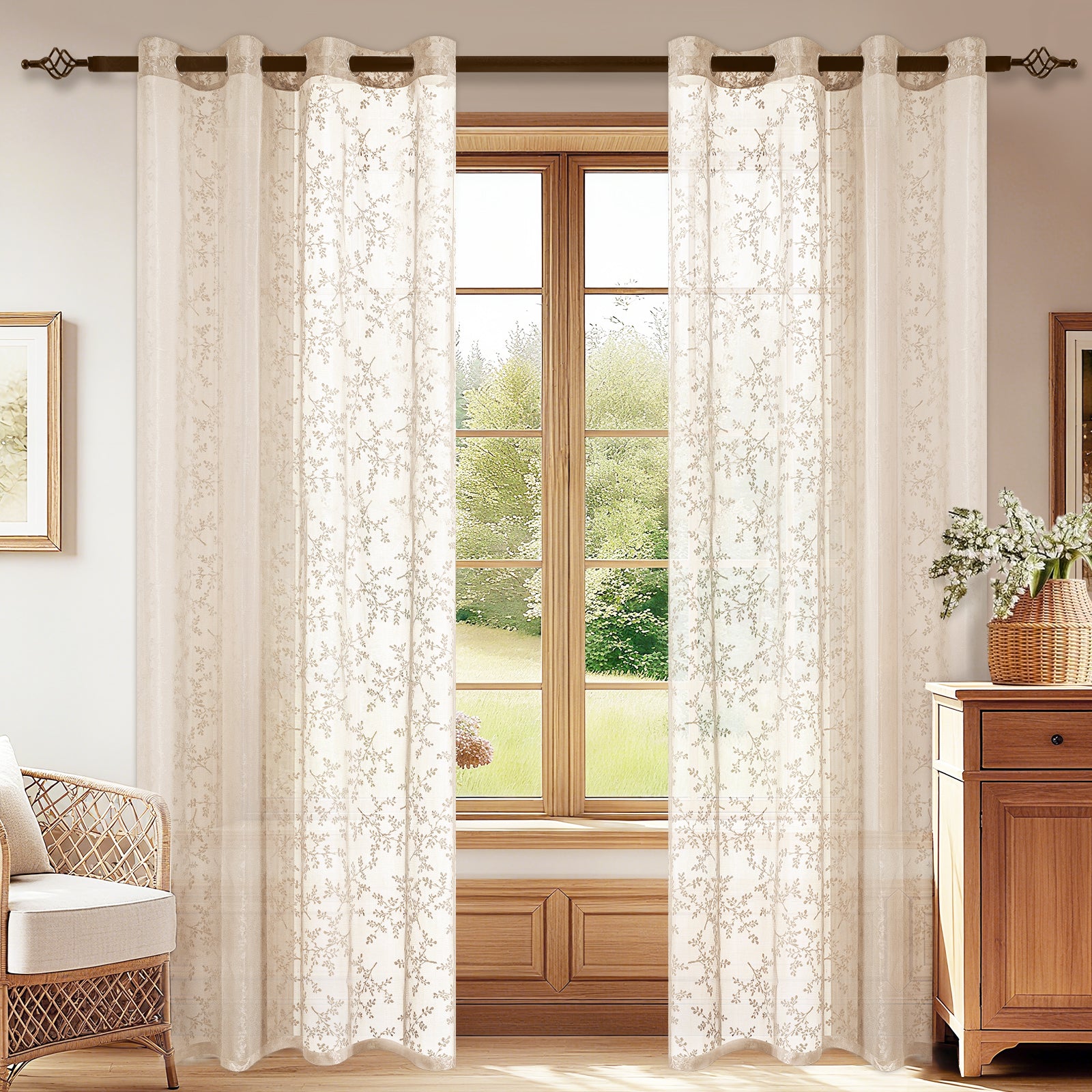 YSTYLE 2 Pieces Semi Sheer Lace Curtains Eyelets-YSTYLE
