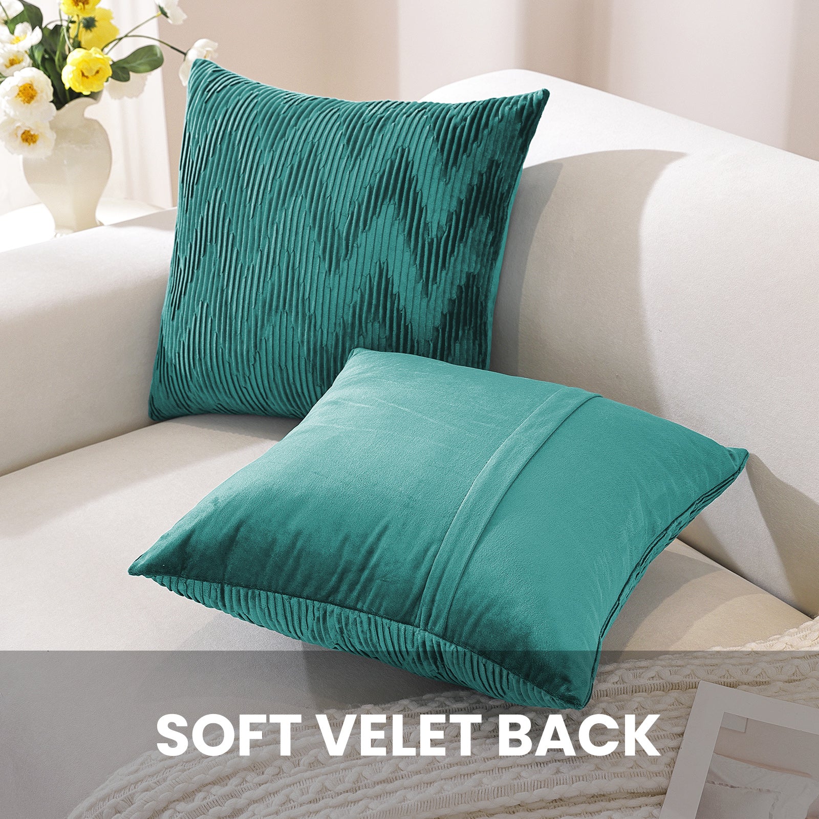 Ystyle 2 Pieces Cushion Covers Sofa 50 x 50 cm Velvet Minimalist Cushion Covers Invisible Zipper Decorative Cushion Covers for Sofa Living Room Bedroom