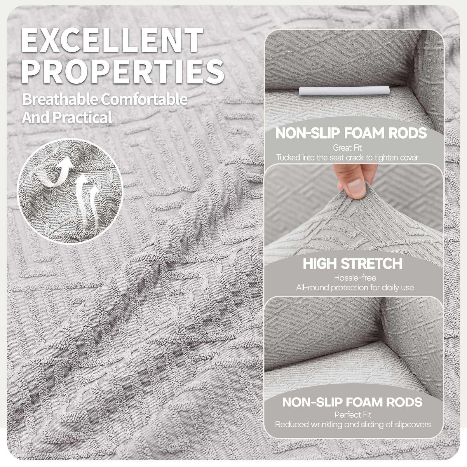 Manta para sofá de 3 asientos YSTYLE - Ajuste elástico, resistente a arañazos de mascotas, geométrico jacquard, antideslizante, lavable - Forma de espalda