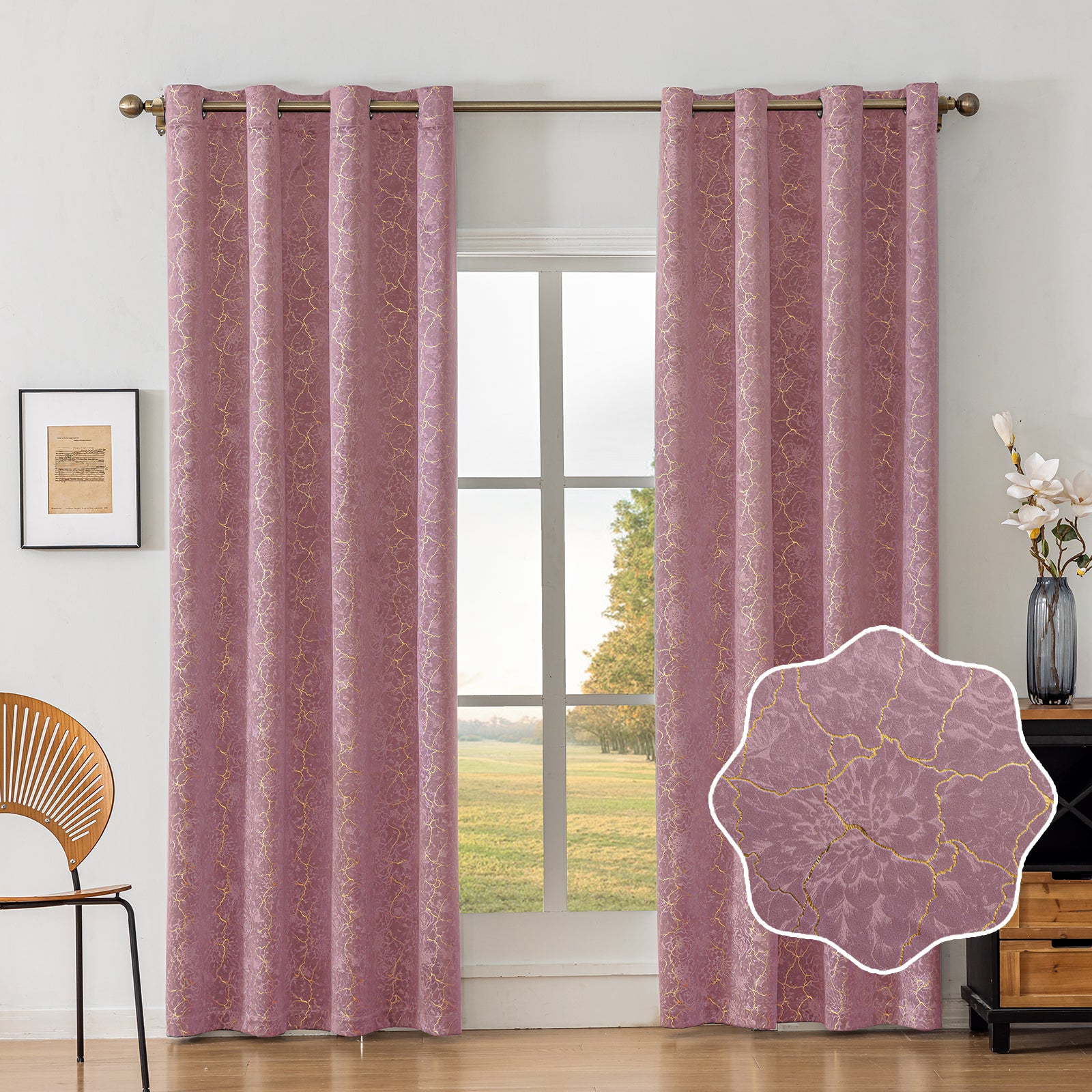 Ystyle 2 Stück Samt Verdunklungs Vorhänge 140x225 cm Gold Druck