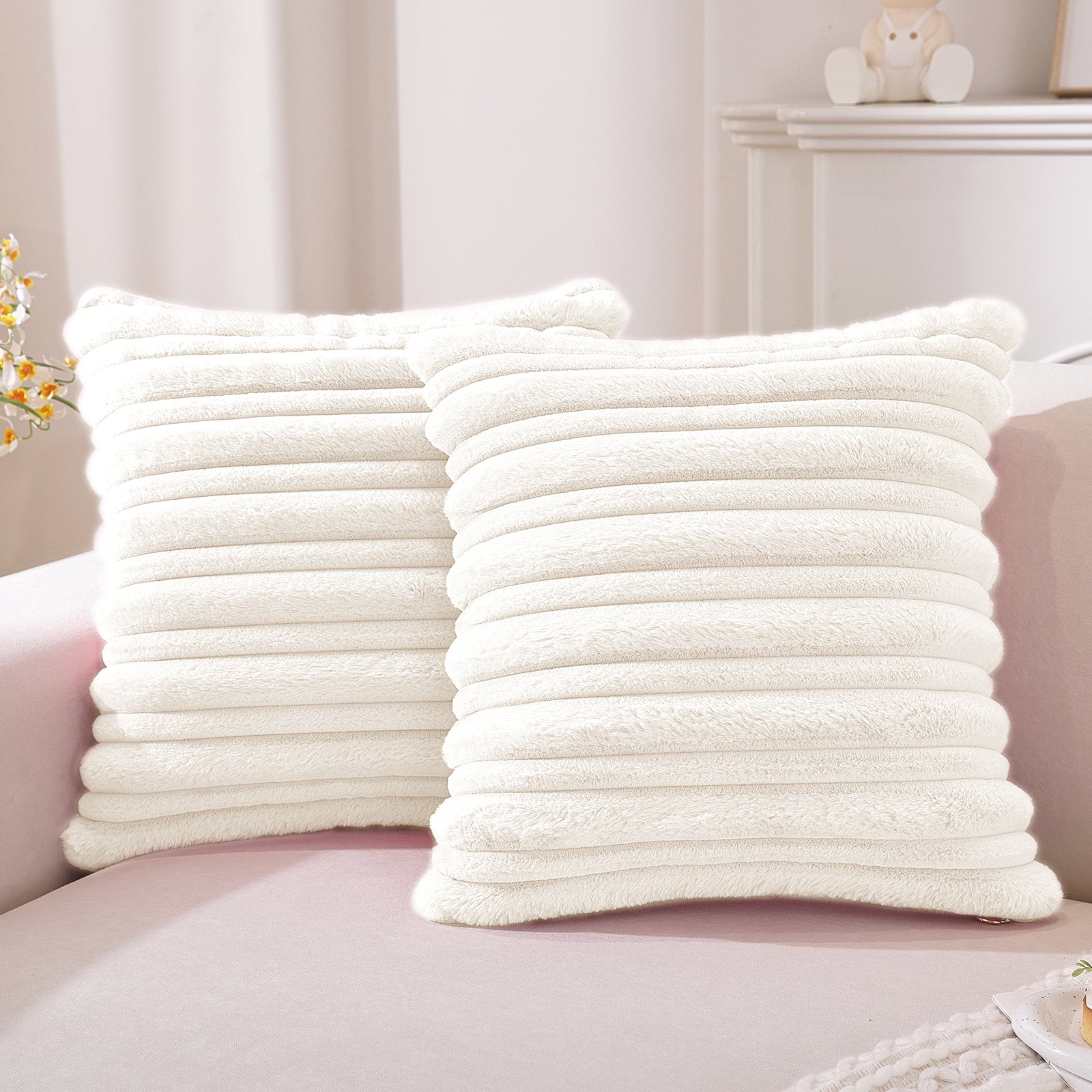 Ystyle 2 Pieces Short Wool Cushion Covers 60x60cm Soft Velvet-YSTYLE