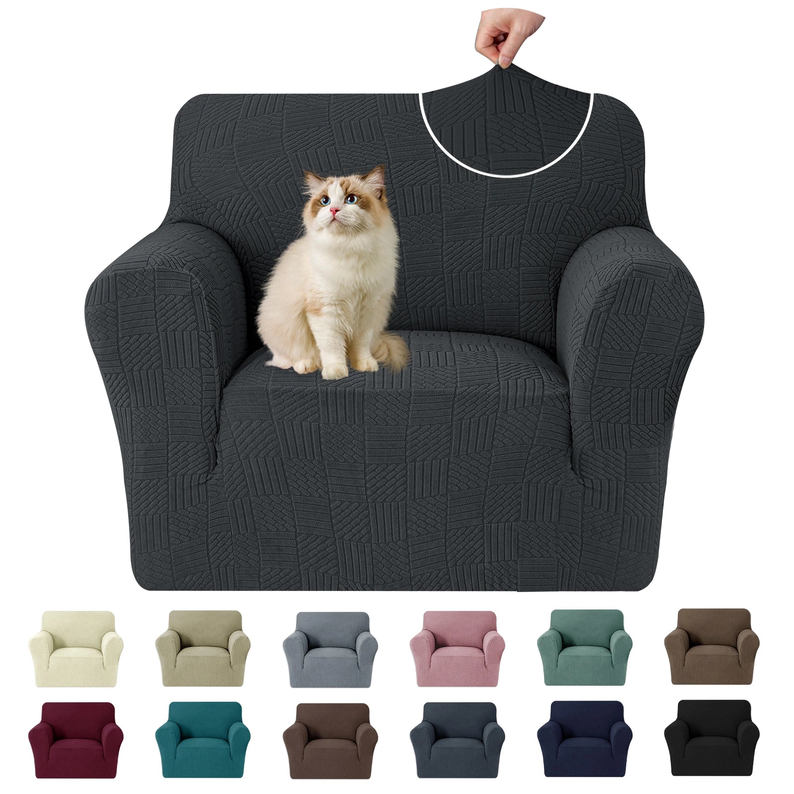 YSTYLE Cubierta de Sofá para 1 Asiento – Ajuste Elástico, Antideslizante, Amigable con Mascotas, Diseño Moderno, Lavable - Cinco Líneas 