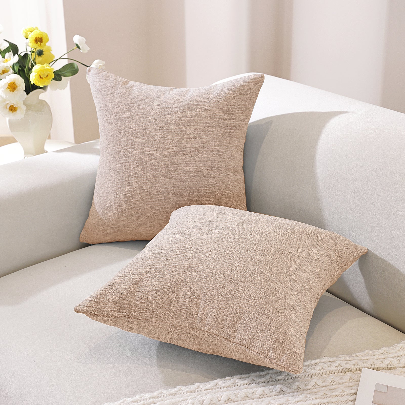 Ystyle 2 Pieces Linen Cushion Covers 60 x 60 cm, Decorative Sofa Cushion Covers, Invisible Zipper, Modern, Comfortable Sturdy, for Living Room, Bedroom