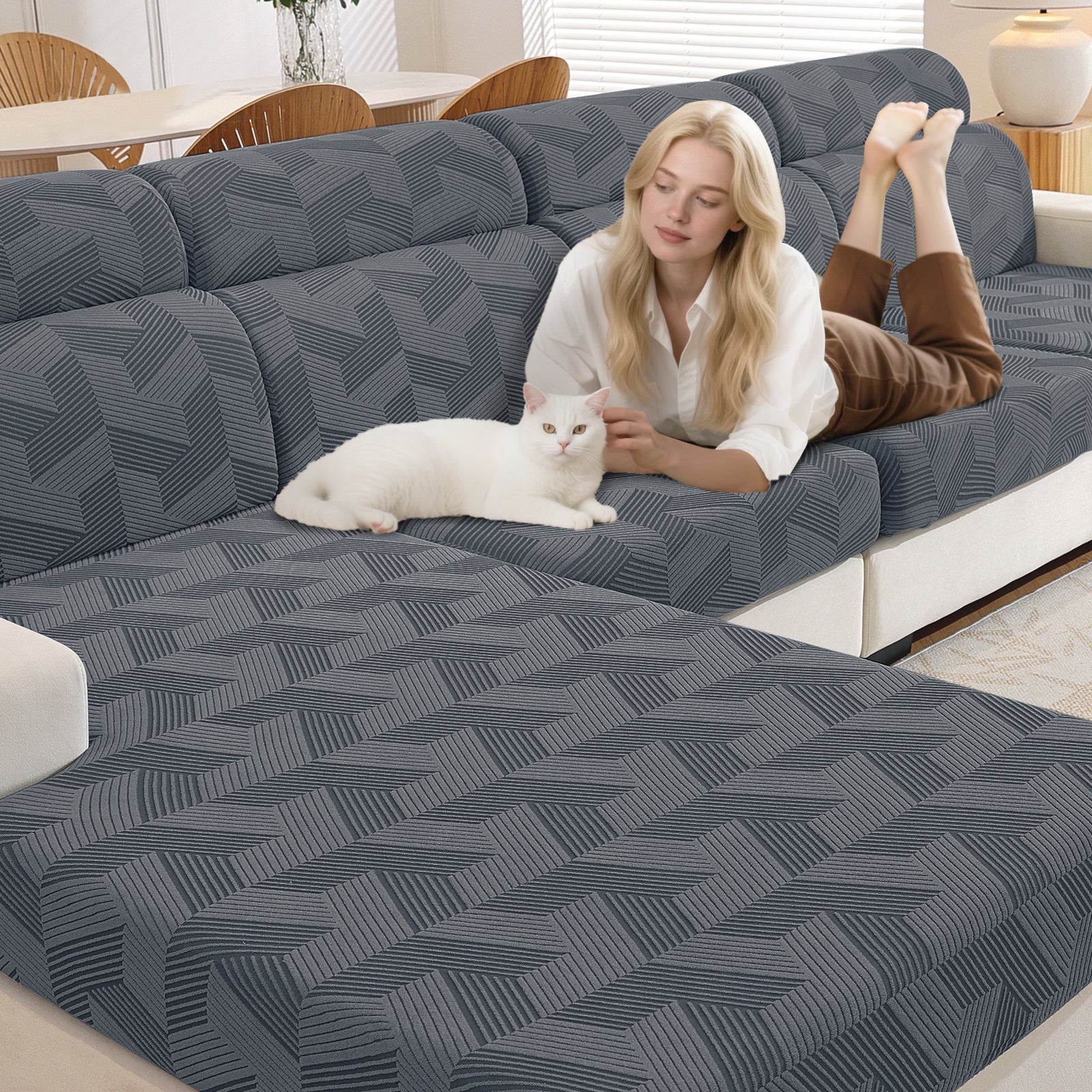 Housse de siège de canapé élastique Ystyle, housse de coussin universelle pour salon, housses de coussin de canapé séparées, anti-dérapante, résistante aux taches, super douce et lavable (3 pièces + méridienne)