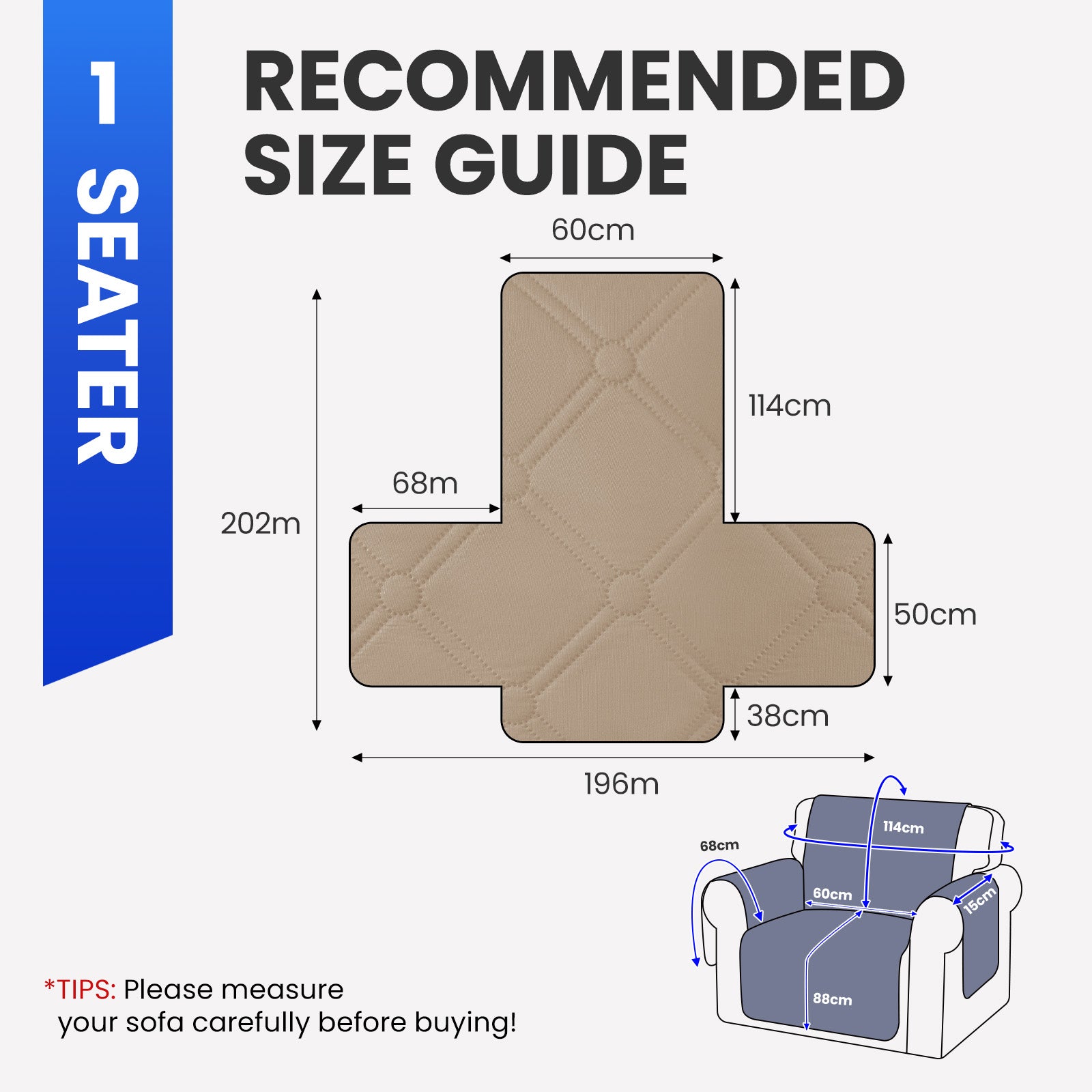 Ystyle Waterproof 1 Seater Armchair Cover with Side Pockets