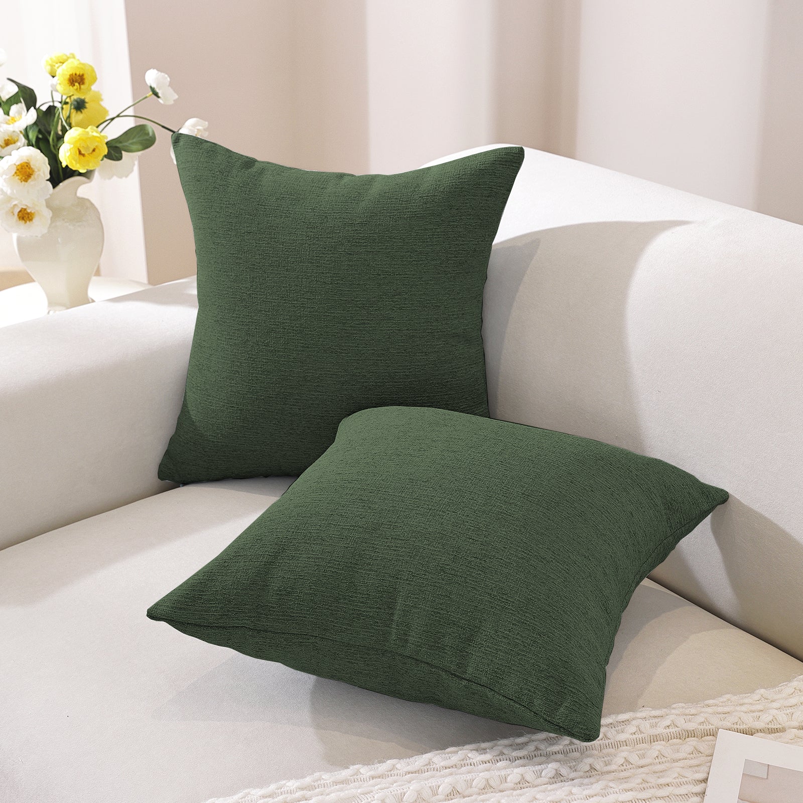 Ystyle 2 Pieces Linen Cushion Covers 60 x 60 cm, Decorative Sofa Cushion Covers, Invisible Zipper, Modern, Comfortable Sturdy, for Living Room, Bedroom