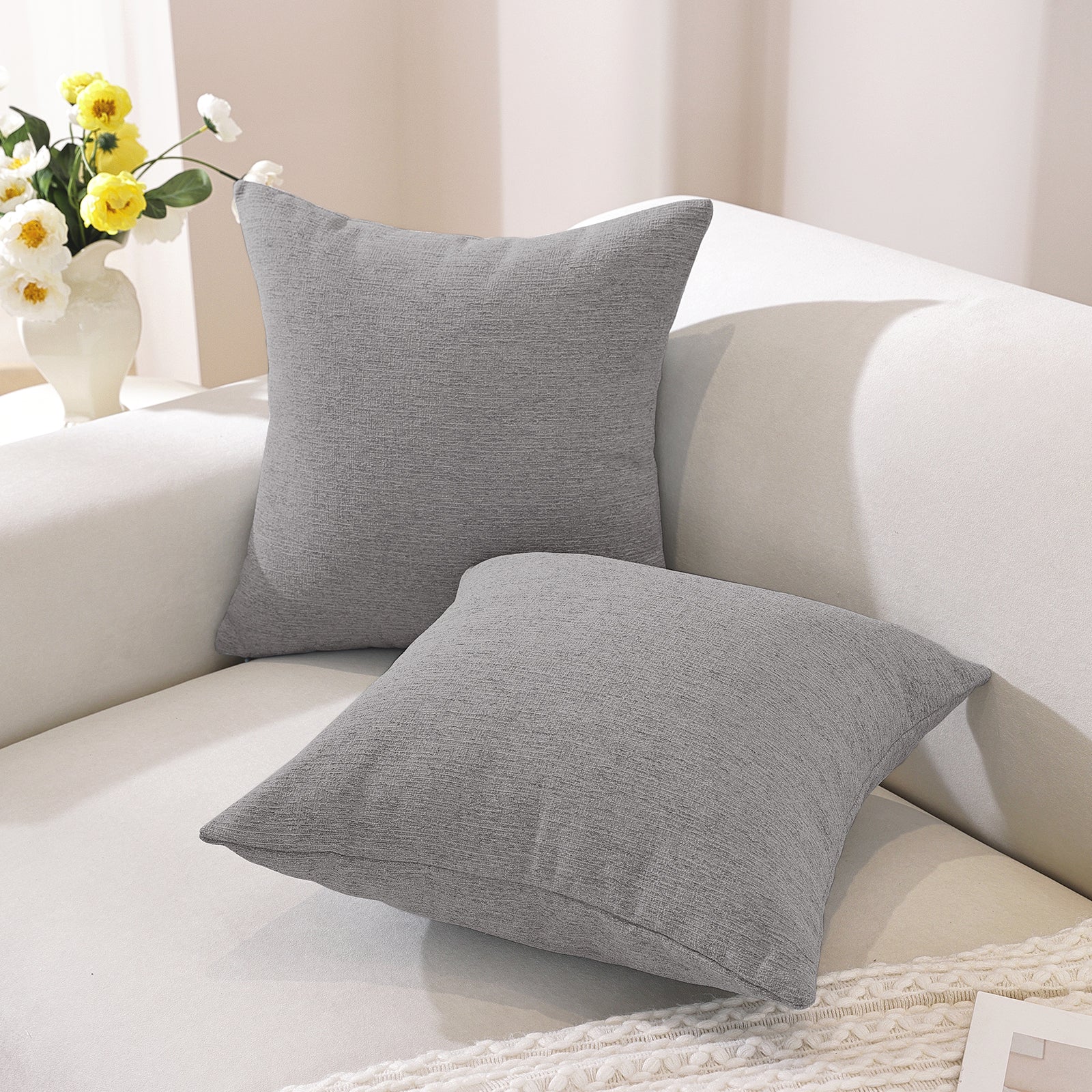 Ystyle 2 Pieces Linen Cushion Covers 60 x 60 cm, Decorative Sofa Cushion Covers, Invisible Zipper, Modern, Comfortable Sturdy, for Living Room, Bedroom