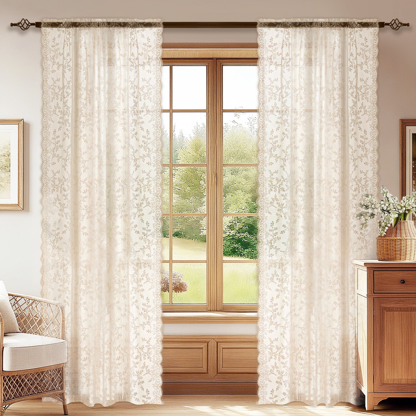 Ystyle 2 Panels Set Semi-Sheer Indoor Curtains, 70x120cm, Classic Lace Voile Curtains with Rod Pocket