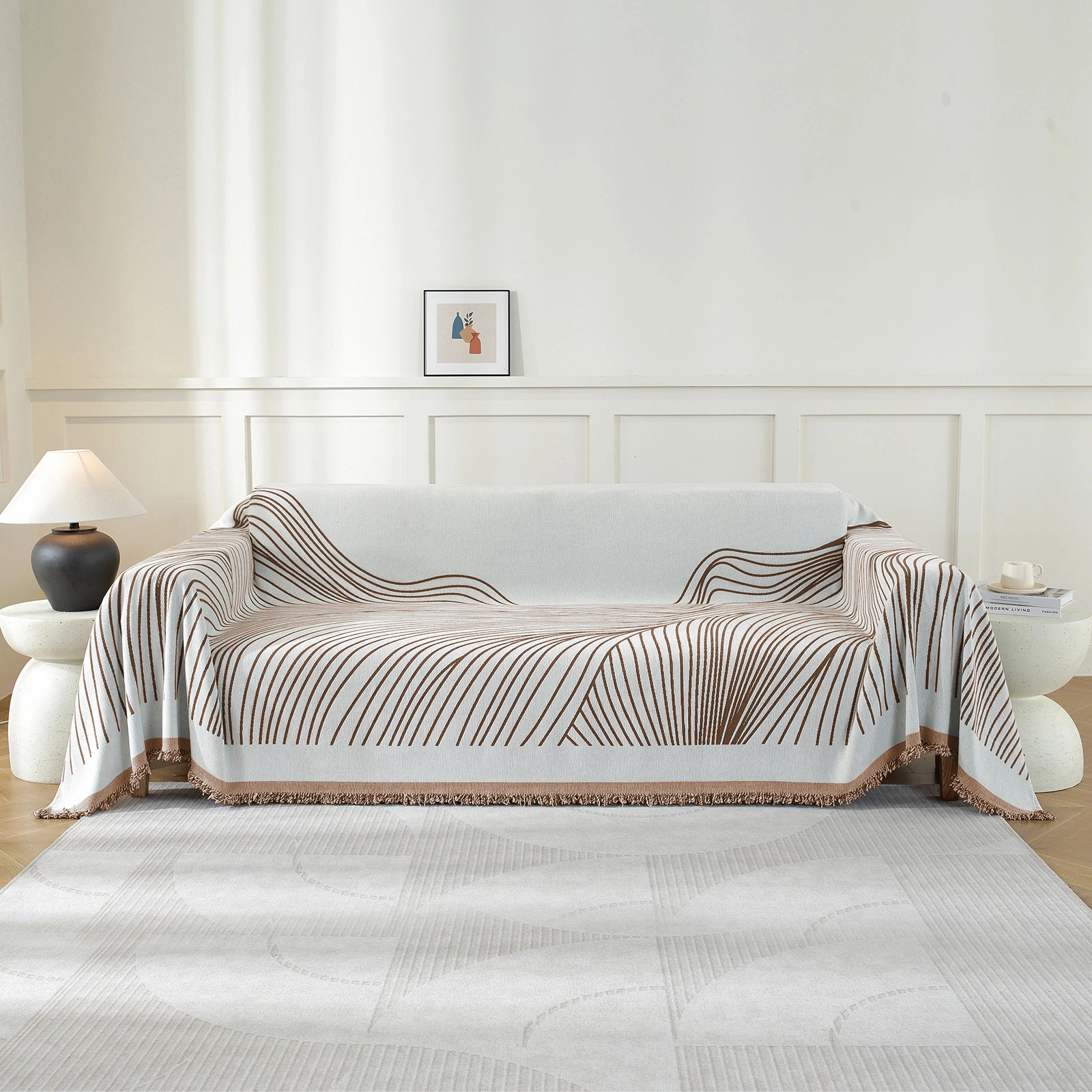 Manta de sofá para 4 personas YSTYLE, poliéster suave, lavable, uso multiusos, línea ondulada. 