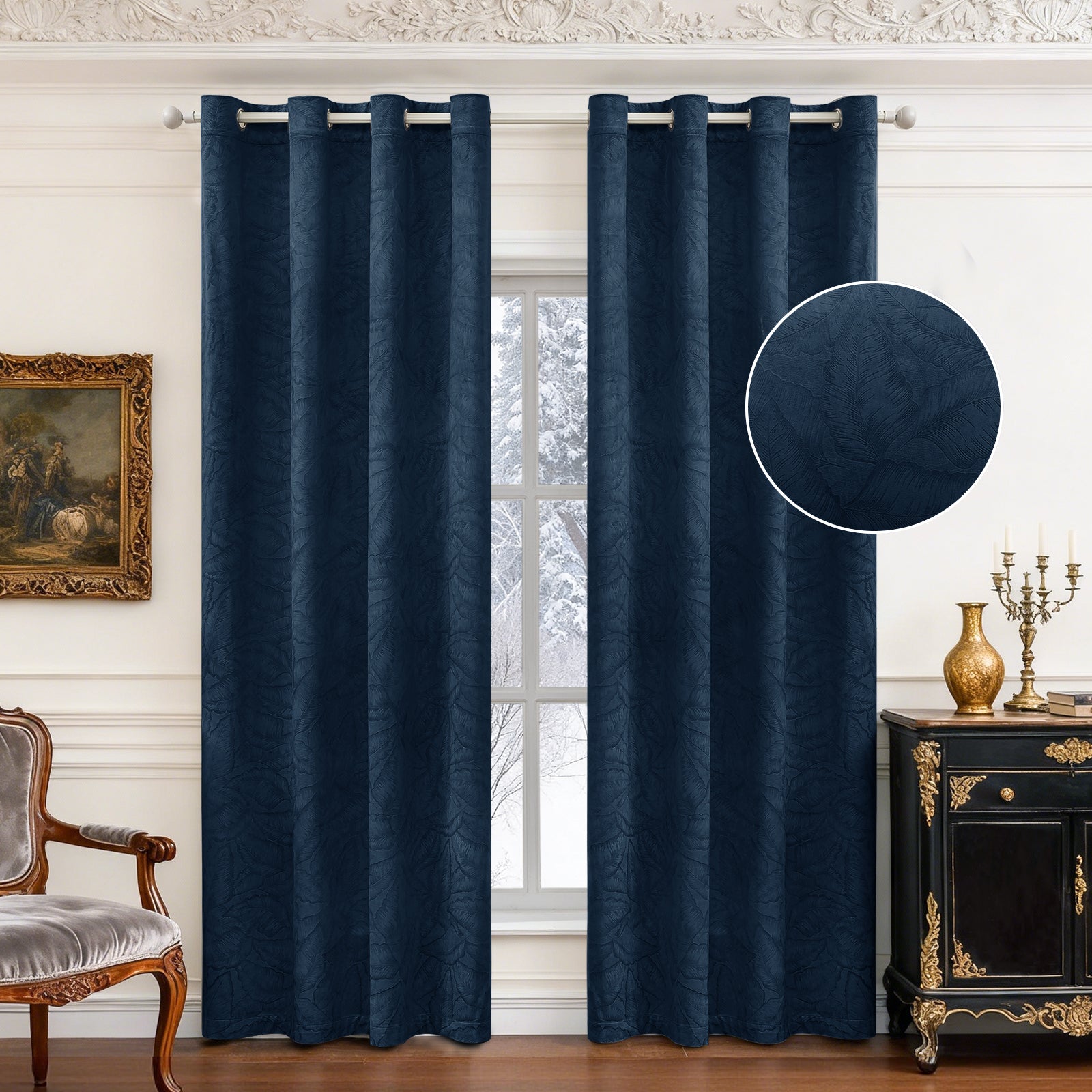 2 Pieces rideaux opacifiants with Stainless Steel Eyelets thermique Polyester Panels
