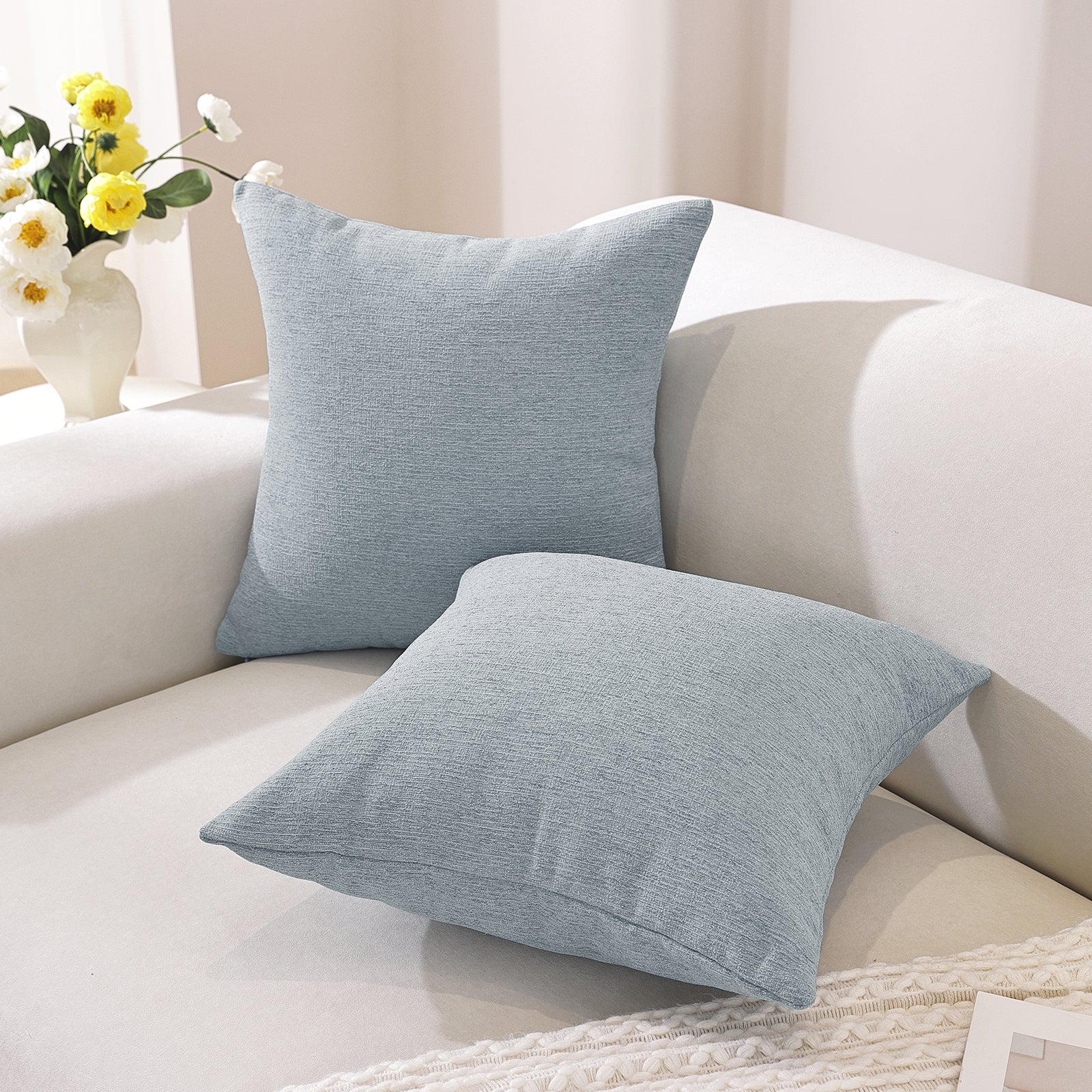 Ystyle 2 Pieces Linen Cushion Covers 60 x 60 cm, Decorative Sofa Cushion Covers, Invisible Zipper, Modern, Comfortable Sturdy, for Living Room, Bedroom