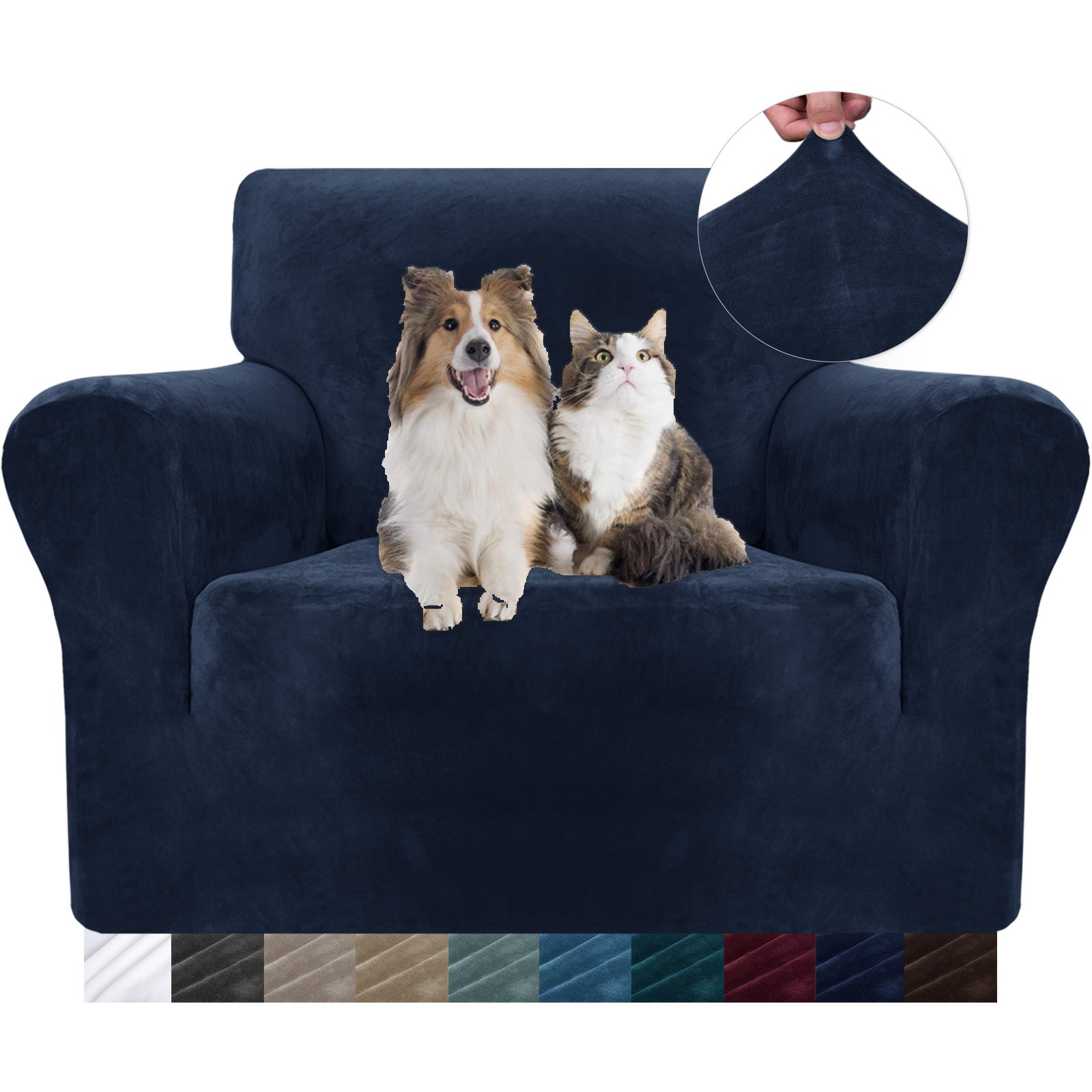 YSTYLE Velvet Cubierta de Sofá de 1 Asiento – Ajuste Elástico, Anti-Rasguño, Amigable con Mascotas, Antideslizante, Lavable 