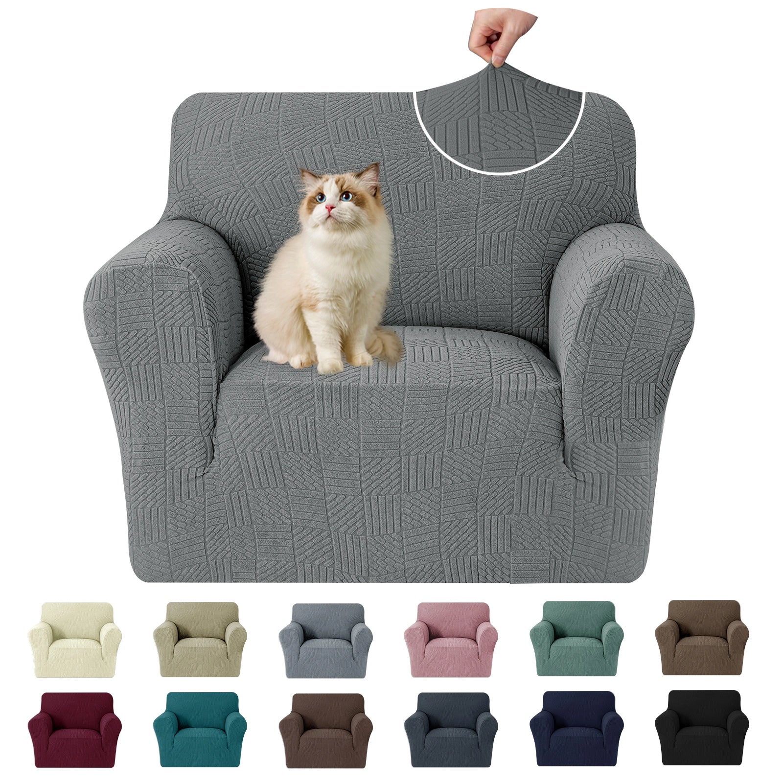 YSTYLE Cubierta de Sofá para 1 Asiento – Ajuste Elástico, Antideslizante, Amigable con Mascotas, Diseño Moderno, Lavable - Cinco Líneas 