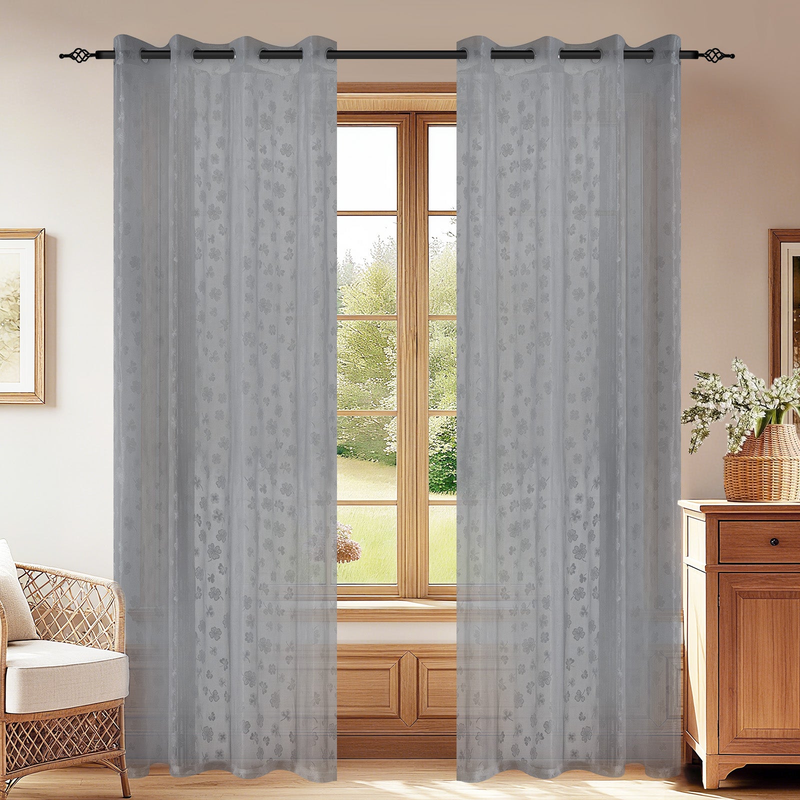 YSTYLE 2 Pieces Lace Voile Curtains with Eyelets-YSTYLE