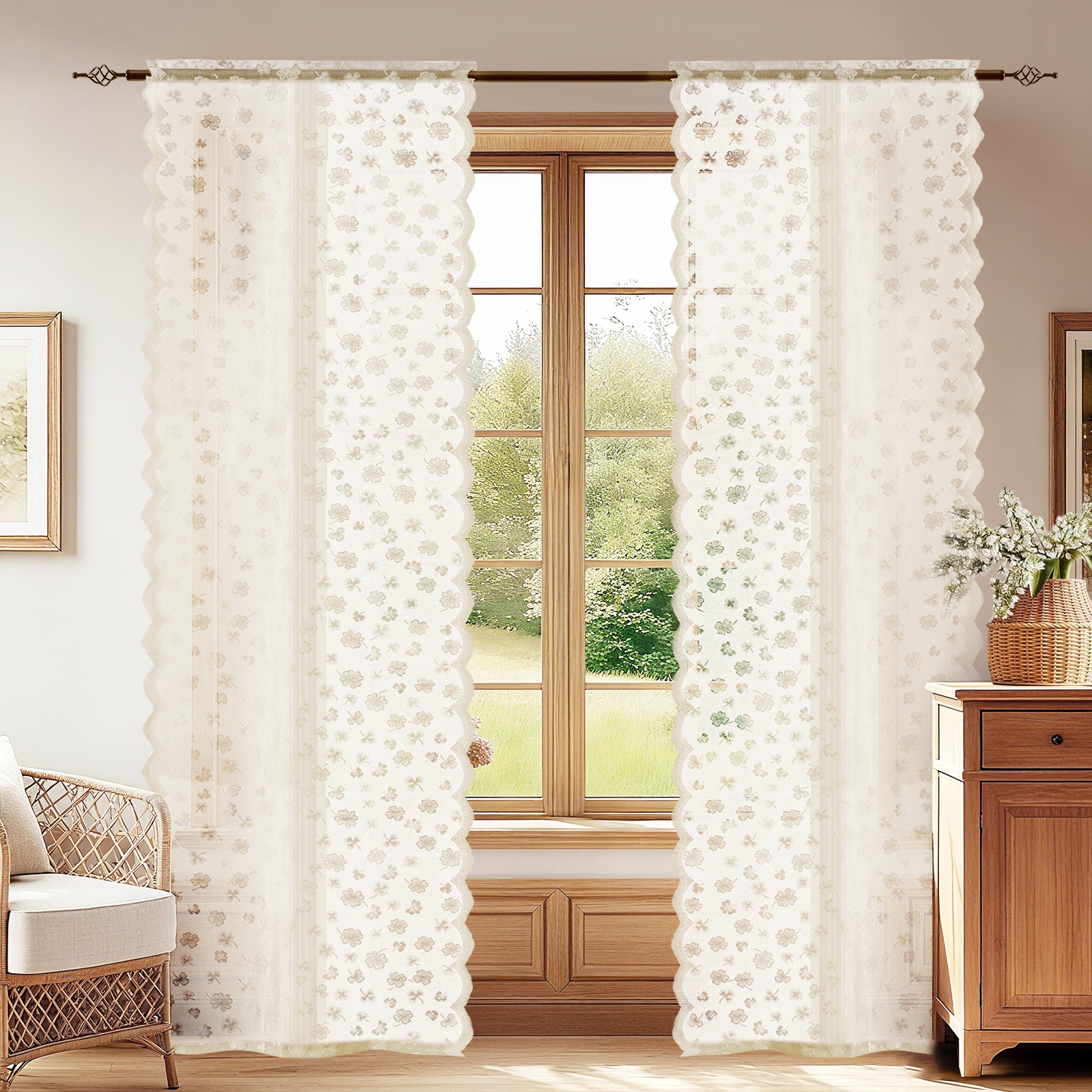 Ystyle 2 Panels Set, Semi-Sheer Indoor Curtains, 70x150cm, Classic Lace Voile Curtains with Rod Pocket, Lightweight
