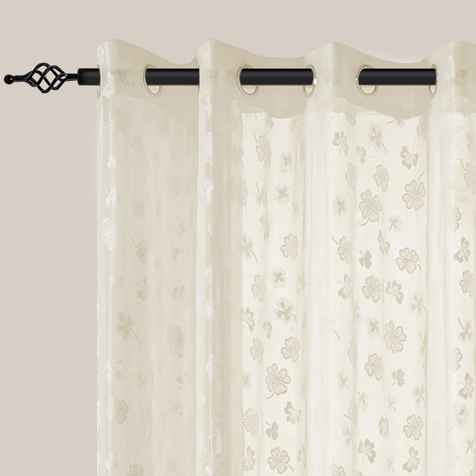 YSTYLE 2 Pieces Lace Voile Curtains with Eyelets-YSTYLE