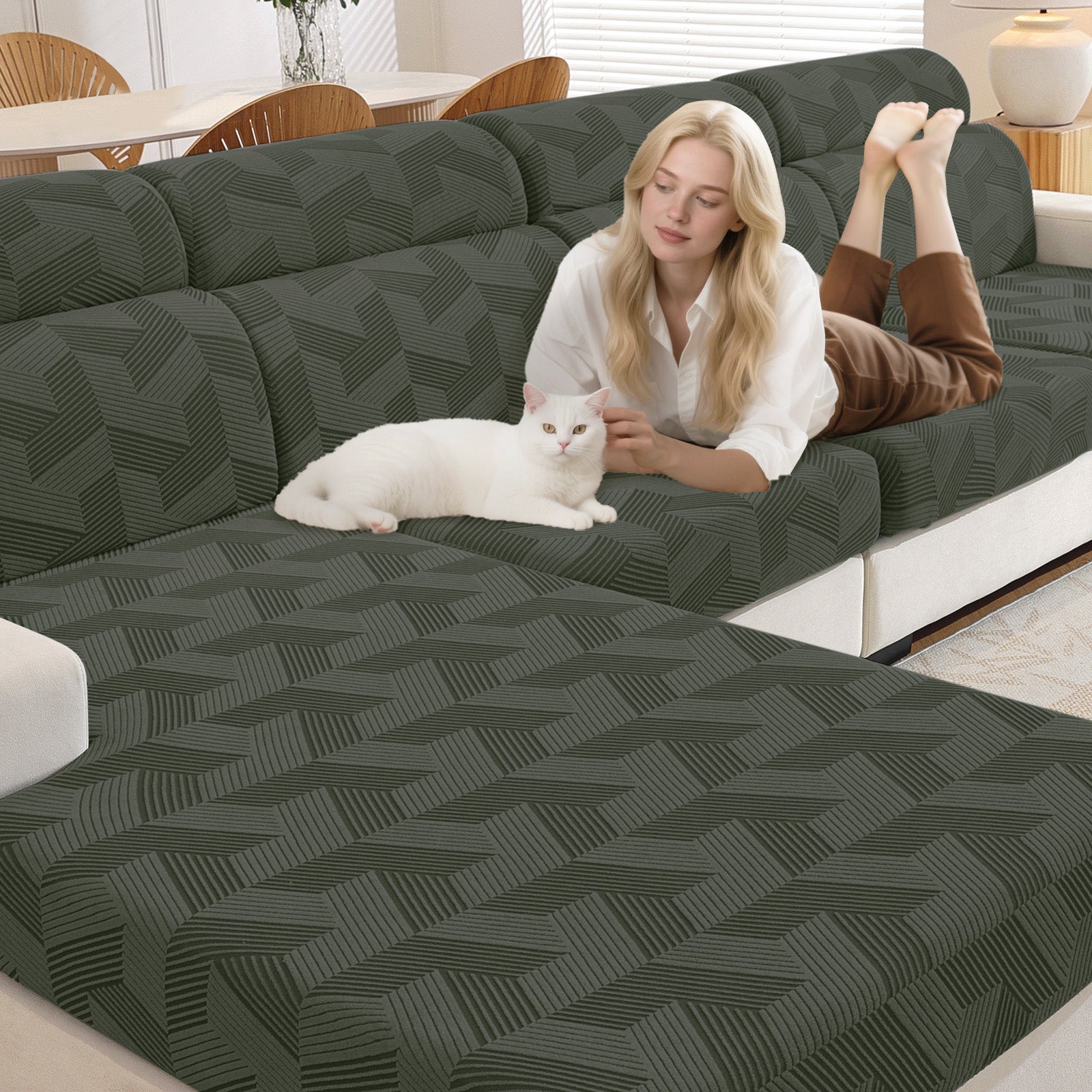 Ystyle Elastic Sofa Seat Cover, Universal Living Room Cushion Cover, Separate Sofa Cushion Slipcovers, Non-Slip, Stain-Resistant, Super Soft & Washable(2 Pieces+Chaise longue)