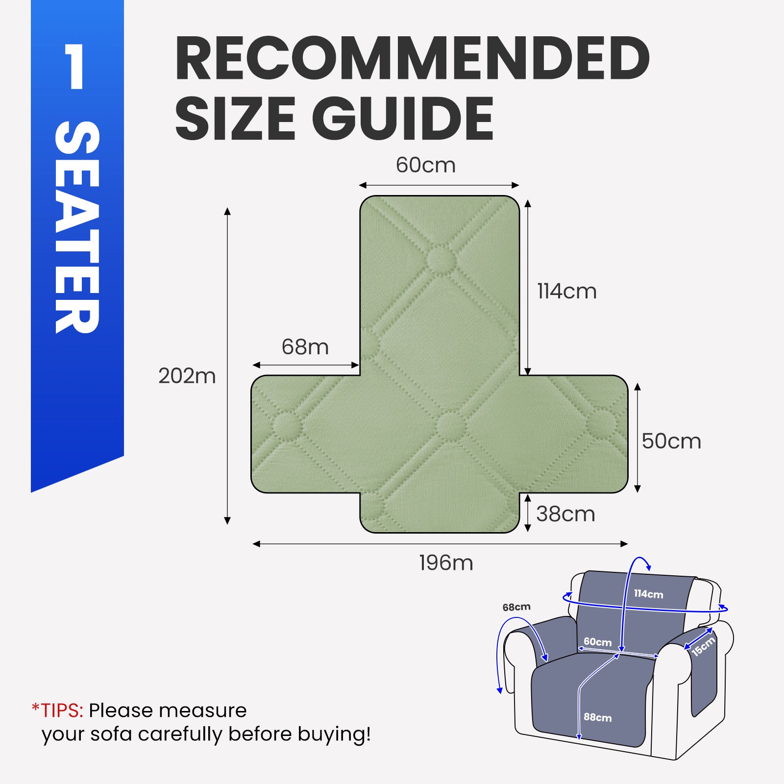 Ystyle Waterproof 1 Seater Armchair Cover with Side Pockets