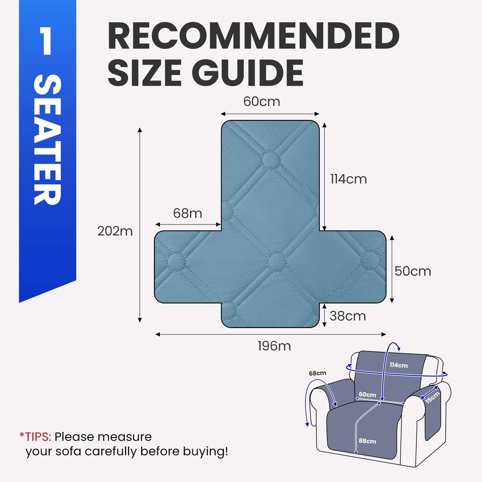 Ystyle Waterproof 1 Seater Armchair Cover with Side Pockets