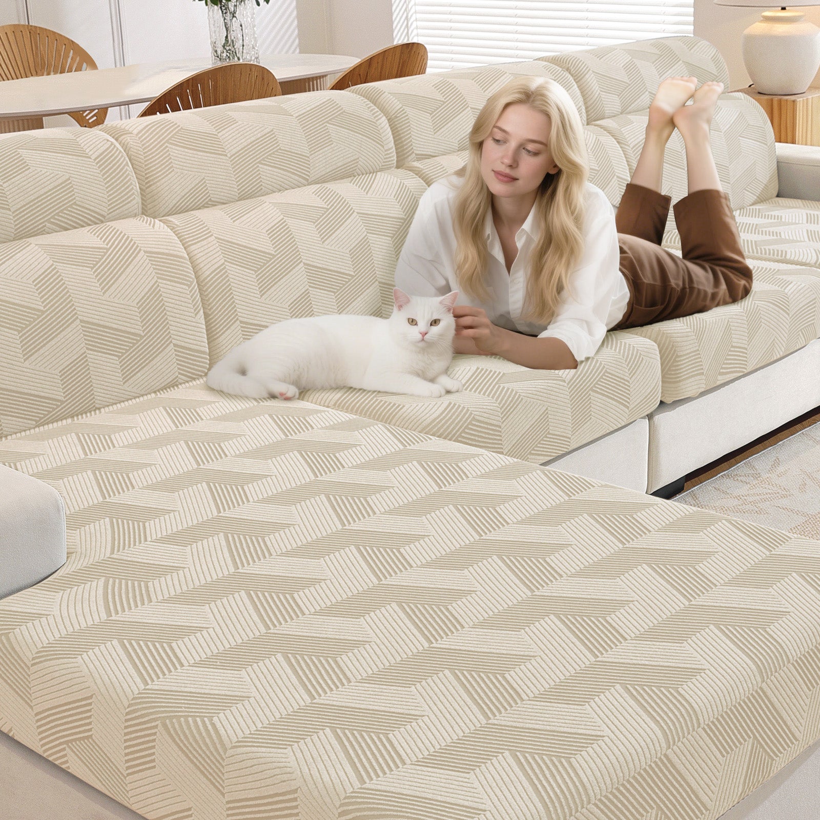 Ystyle Elastic Sofa Seat Cover, Universal Living Room Cushion Cover, Separate Sofa Cushion Slipcovers, Non-Slip, Stain-Resistant, Super Soft & Washable(2 Pieces+Chaise longue)