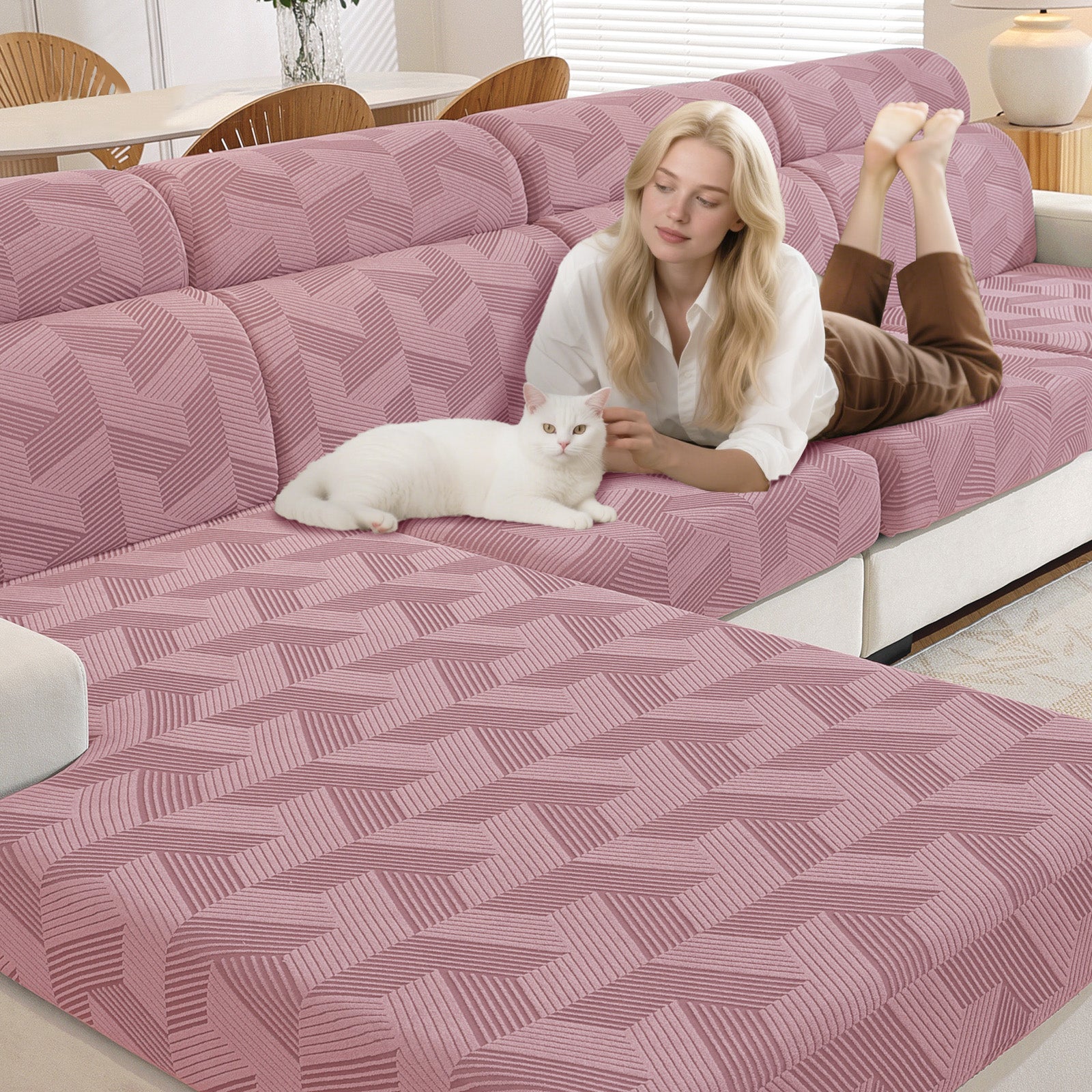 Ystyle Elastic Sofa Seat Cover, Universal Living Room Cushion Cover, Separate Sofa Cushion Slipcovers, Non-Slip, Stain-Resistant, Super Soft & Washable(2 Pieces+Chaise longue)