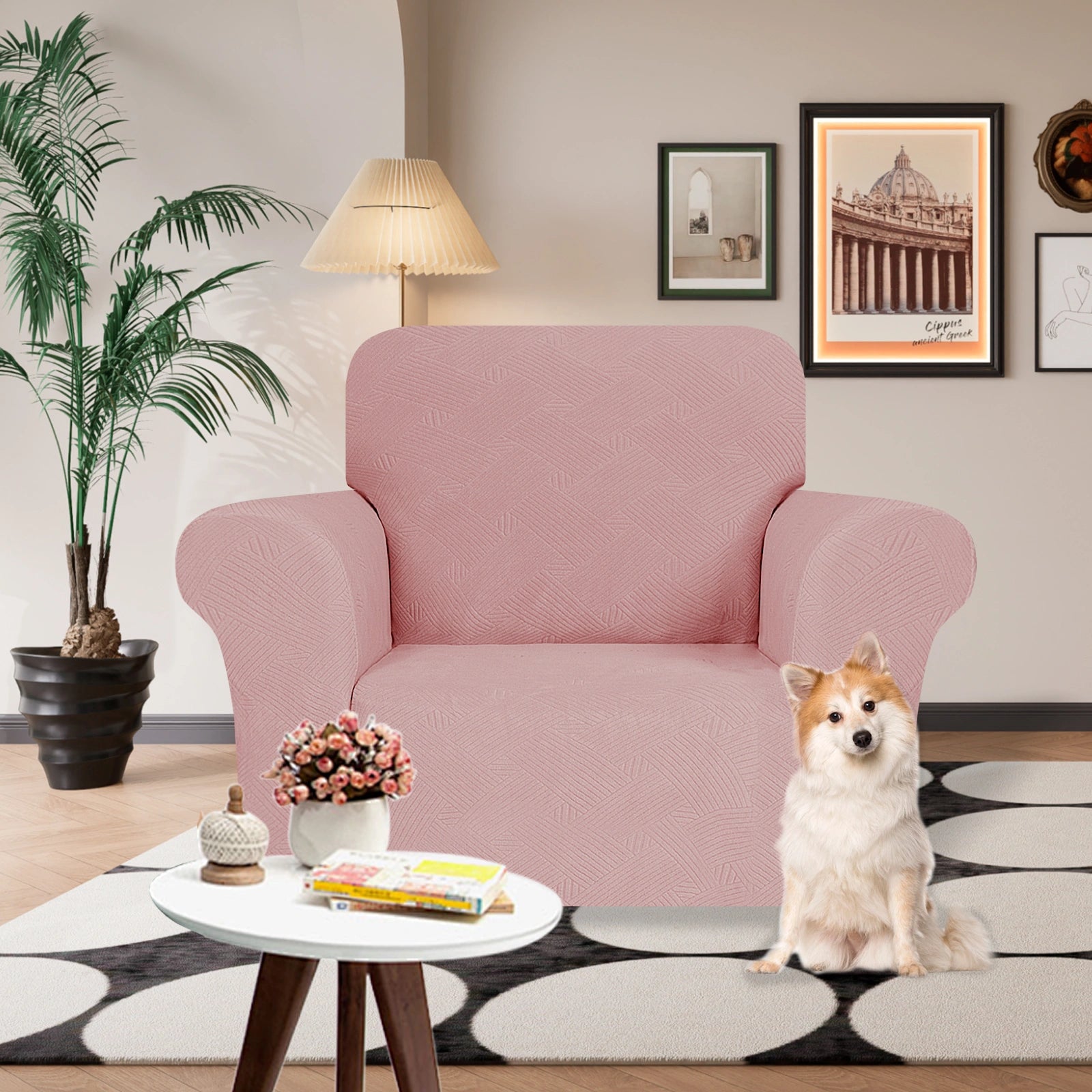 ESTILO 1 Cubierta de sofá de un solo asiento - Elástica, antideslizante, amigable con mascotas, lavable, adecuada para el invierno - Patrón entrelazado