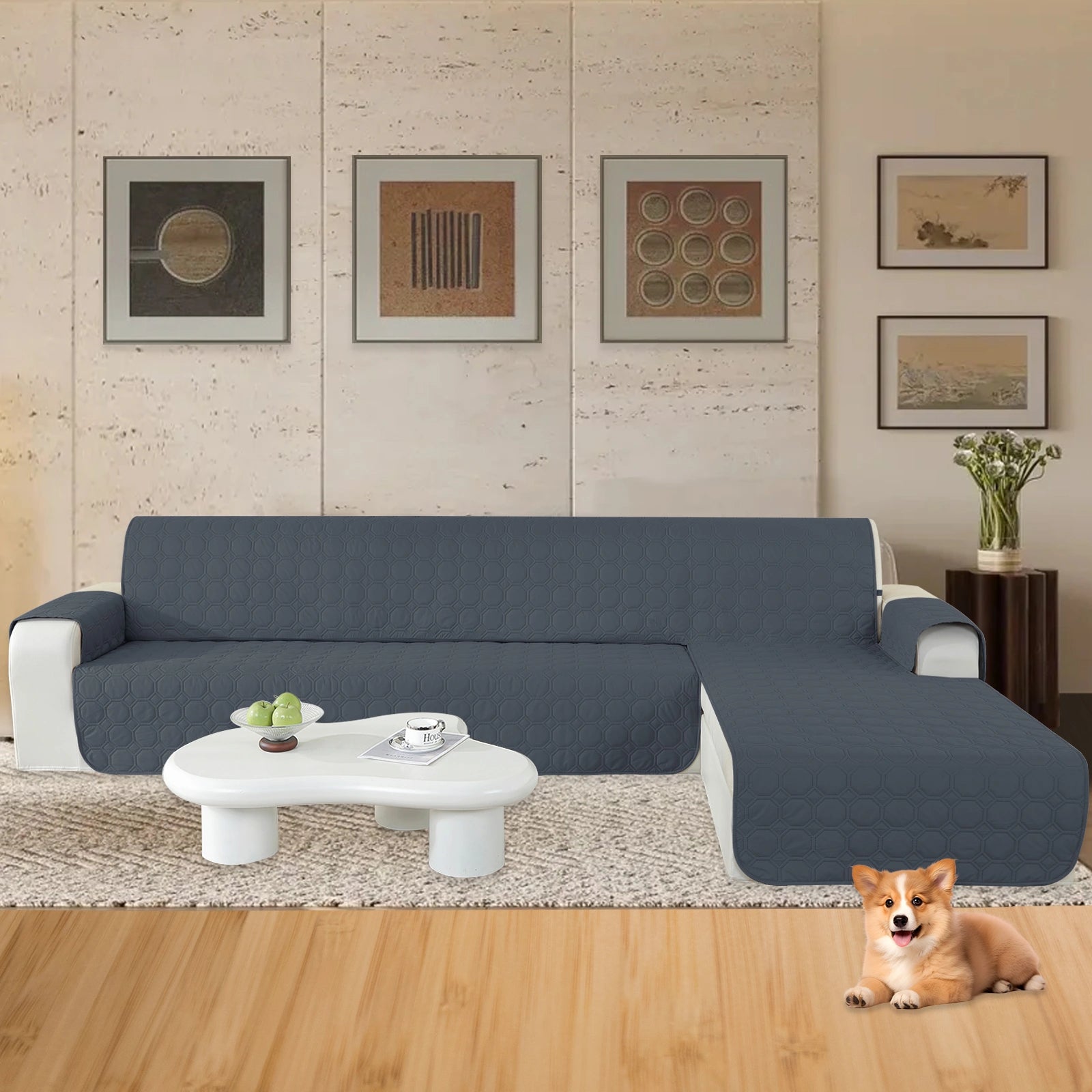 ESTILO Y-L para sofá impermeable de 4 asientos con brazos, elegante - para perros, diseño antideslizante y resistente a arañazos - cuadrícula Yuanbao