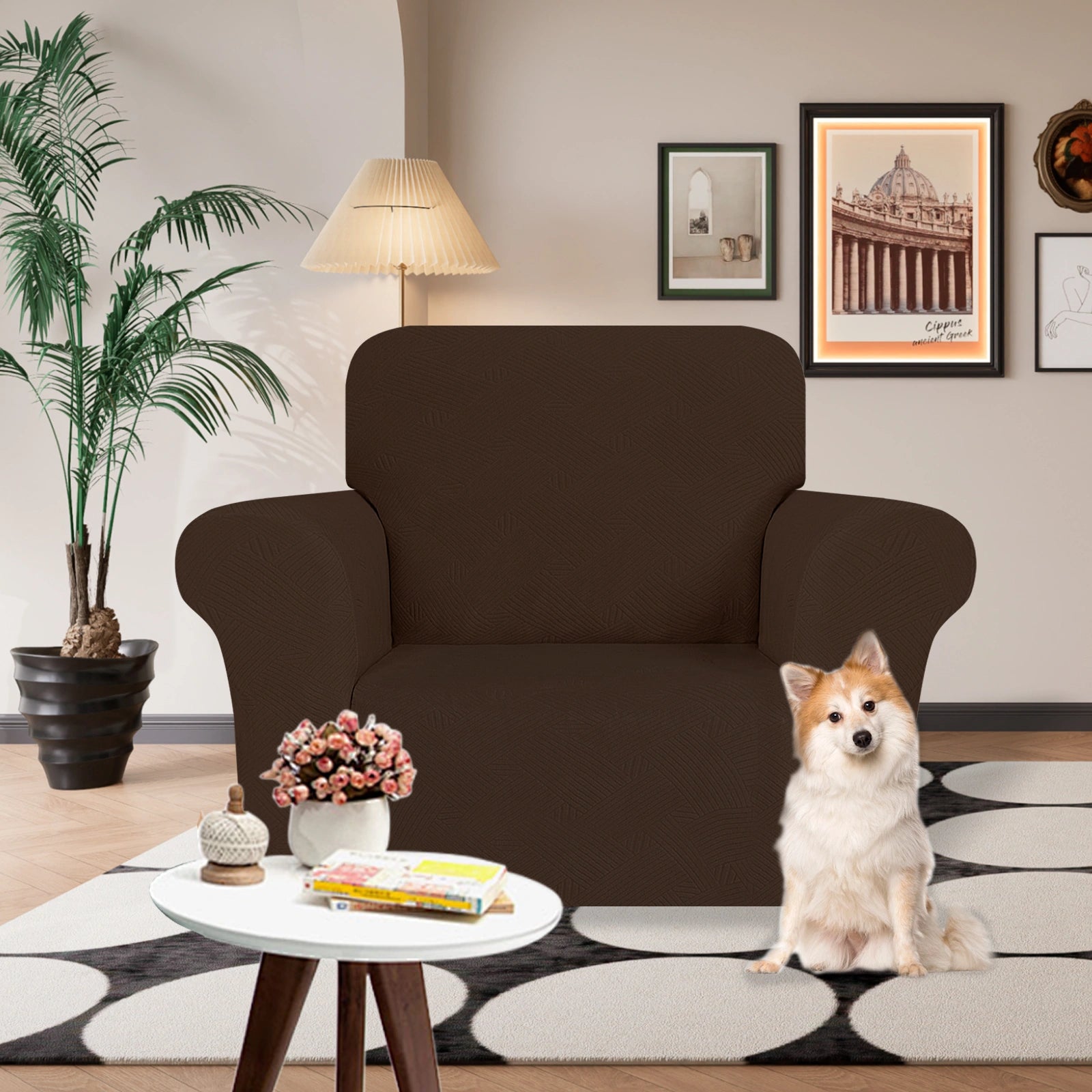ESTILO 1 Cubierta de sofá de un solo asiento - Elástica, antideslizante, amigable con mascotas, lavable, adecuada para el invierno - Patrón entrelazado