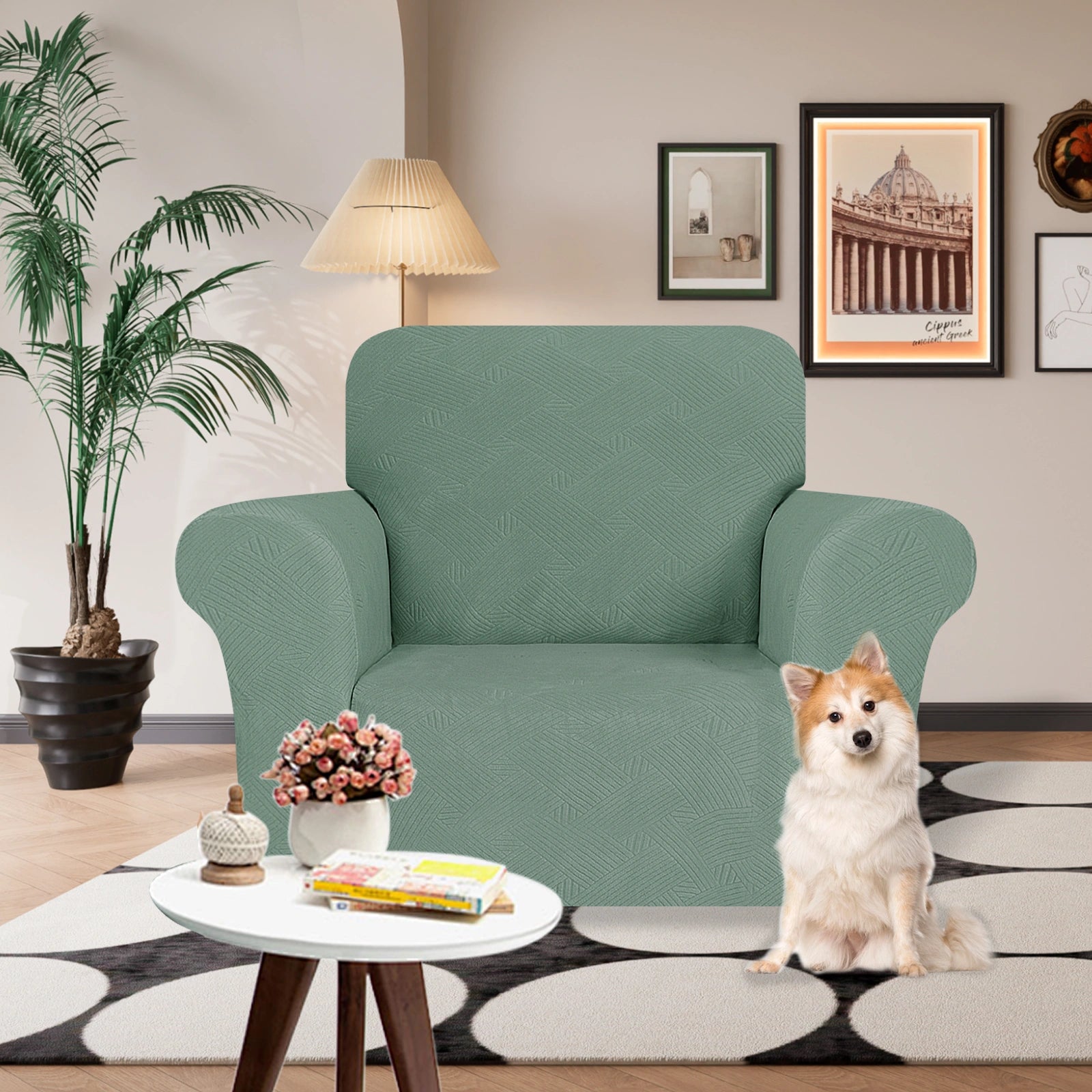 ESTILO 1 Cubierta de sofá de un solo asiento - Elástica, antideslizante, amigable con mascotas, lavable, adecuada para el invierno - Patrón entrelazado