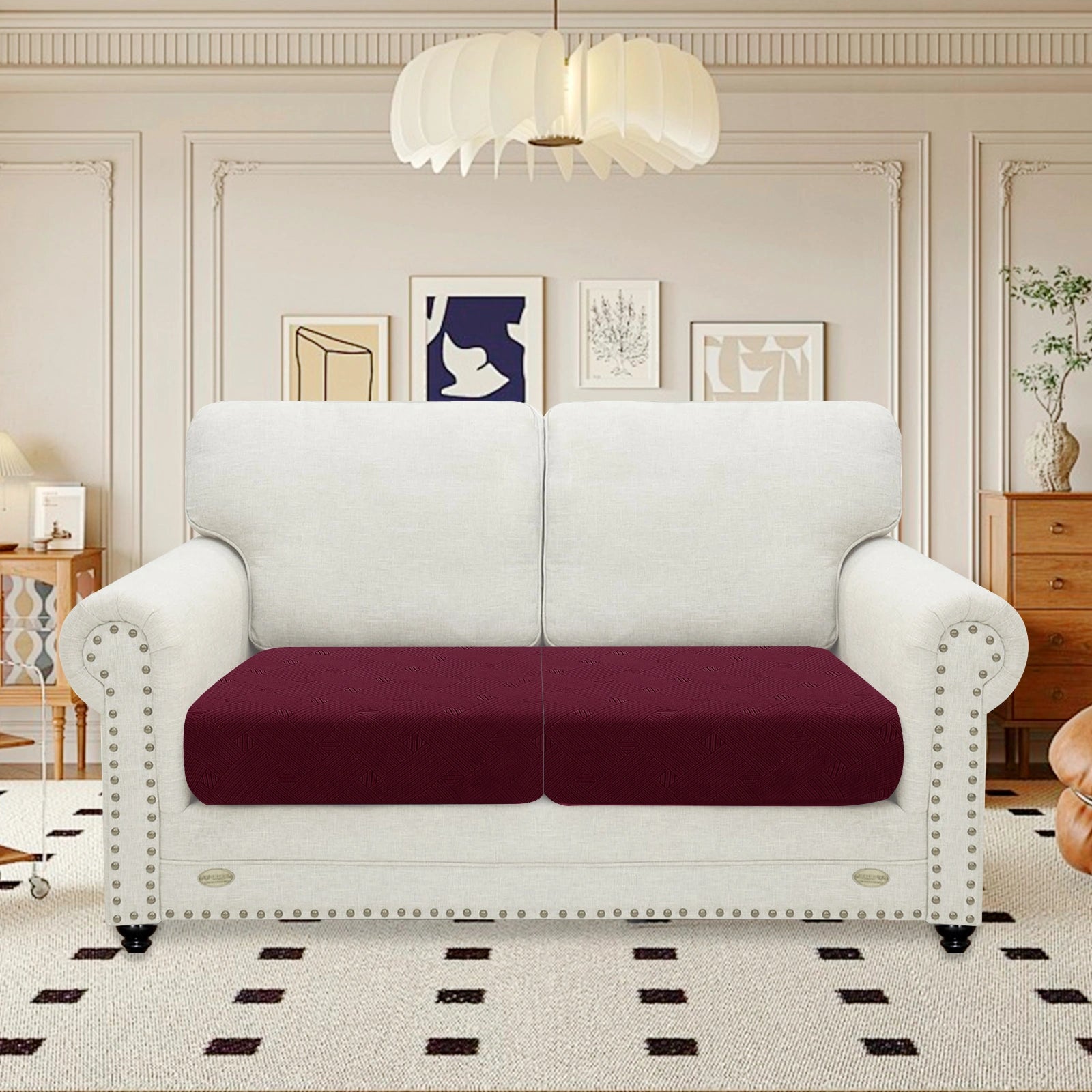 YSTYLE Sofa 2 Pieces Cushion Cover – Stretch Fit, Anti-Slip, Geometric Pattern, Universal Use, Full Protection-Intertwined Pattern