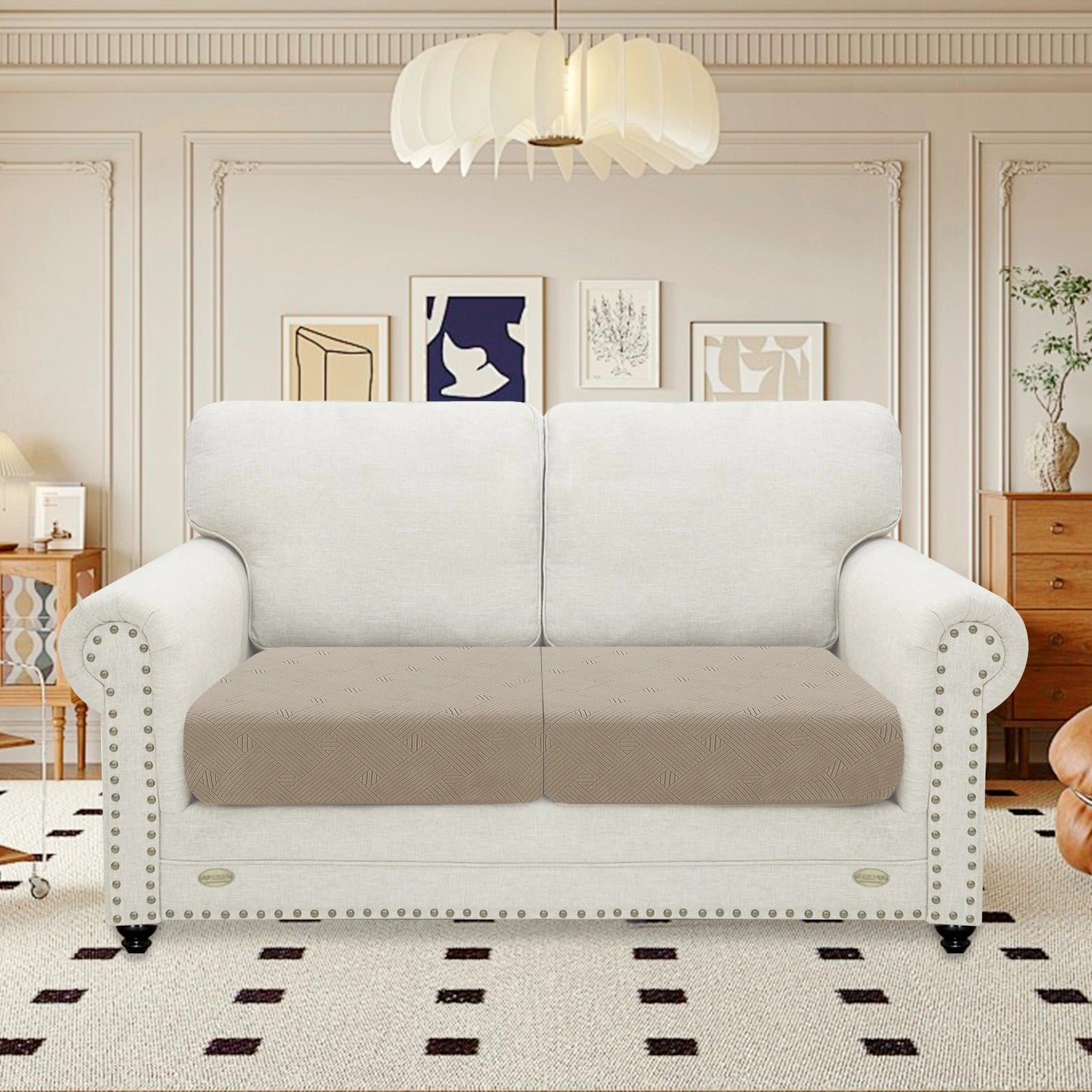 YSTYLE Sofa 2 Pieces Cushion Cover – Stretch Fit, Anti-Slip, Geometric Pattern, Universal Use, Full Protection-Intertwined Pattern