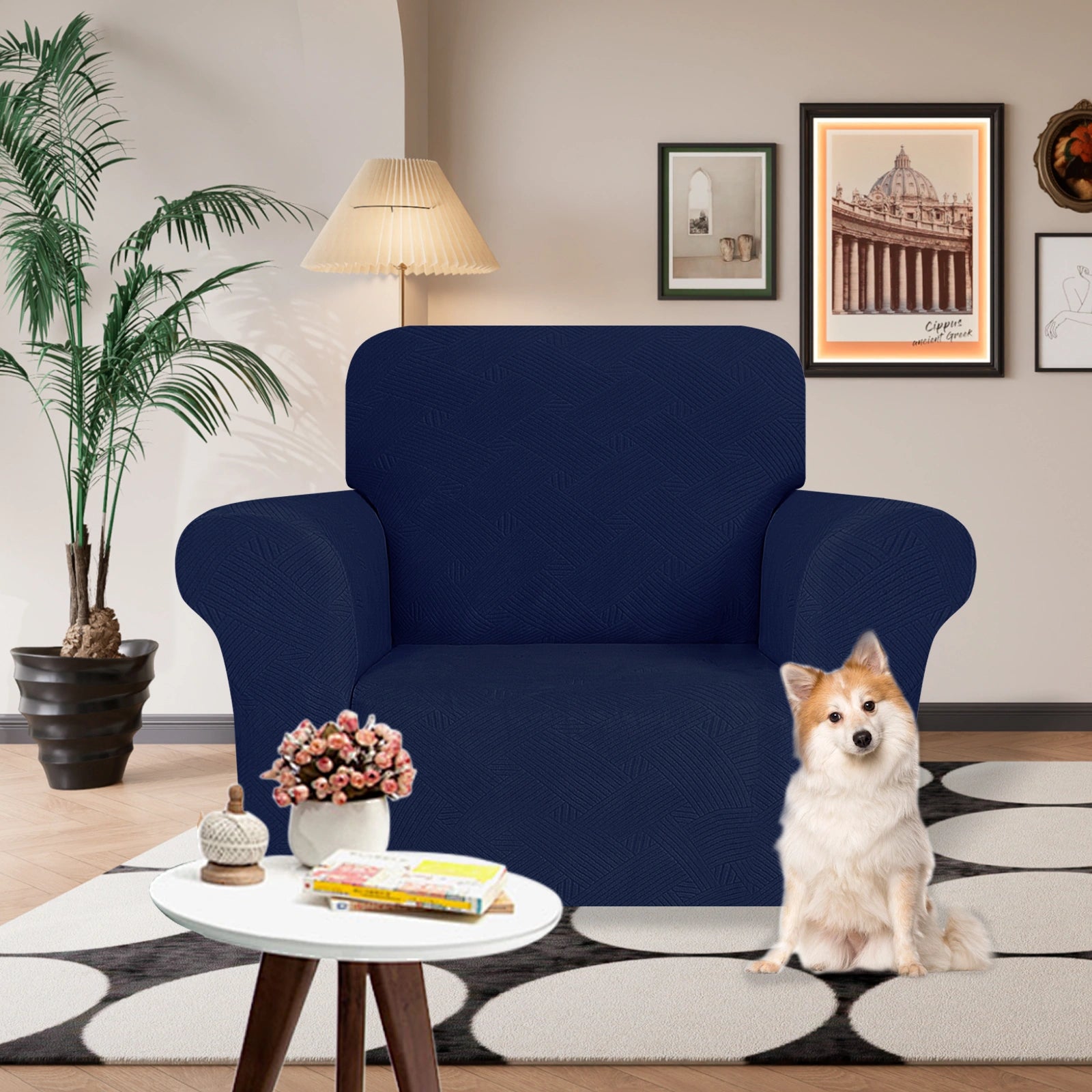 ESTILO 1 Cubierta de sofá de un solo asiento - Elástica, antideslizante, amigable con mascotas, lavable, adecuada para el invierno - Patrón entrelazado