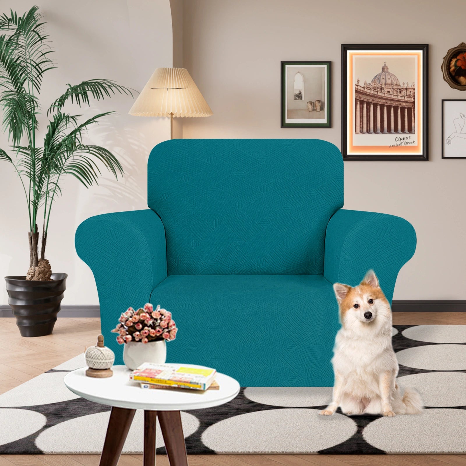 ESTILO 1 Cubierta de sofá de un solo asiento - Elástica, antideslizante, amigable con mascotas, lavable, adecuada para el invierno - Patrón entrelazado