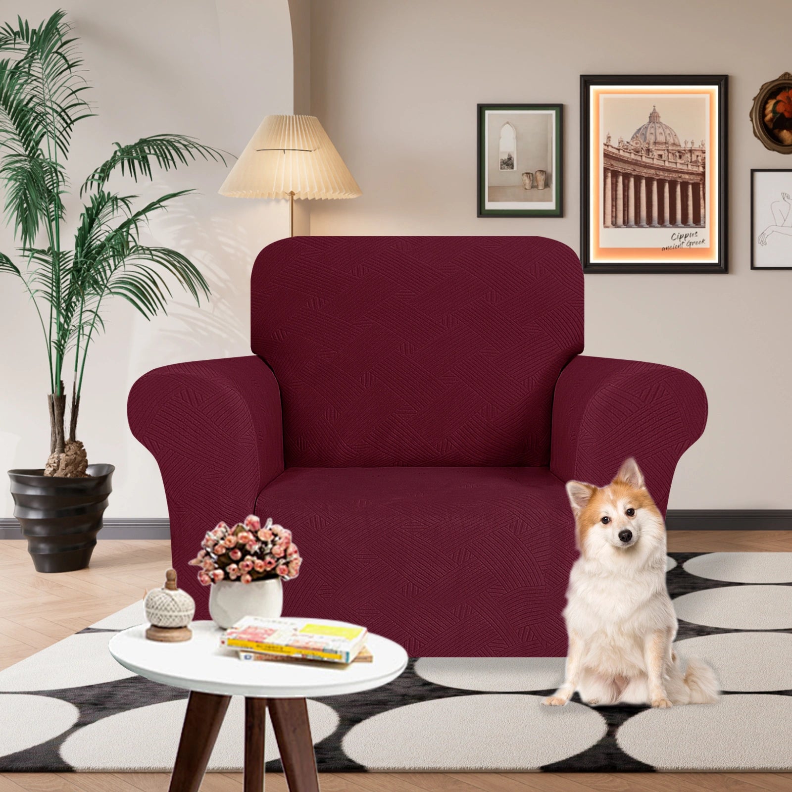 ESTILO 1 Cubierta de sofá de un solo asiento - Elástica, antideslizante, amigable con mascotas, lavable, adecuada para el invierno - Patrón entrelazado