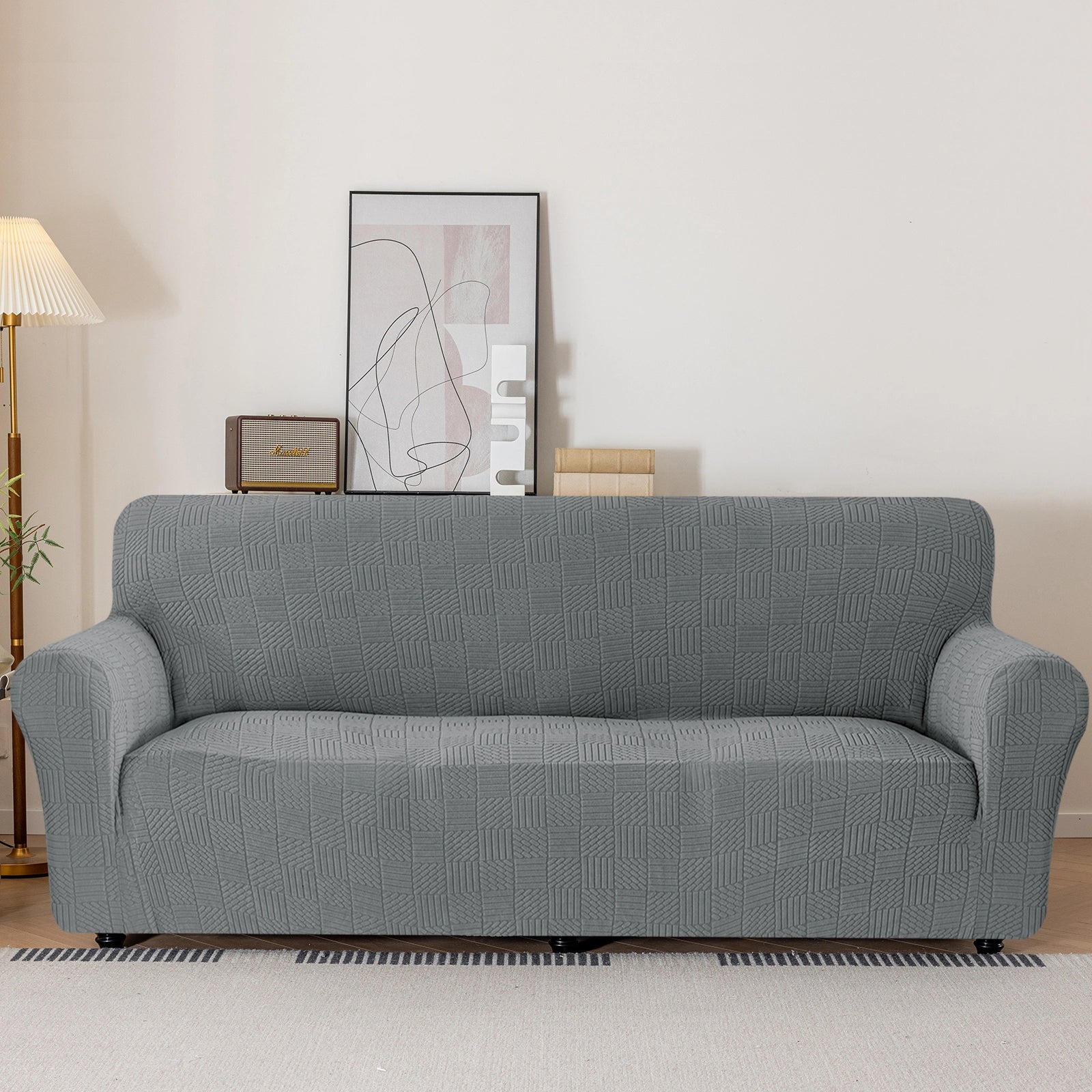 YSTYLE Cubierta de Sofá para 4 Personas – Ajuste Elástico, Antideslizante, Amigable con Mascotas, Diseño Moderno, Lavable - Cinco Líneas 