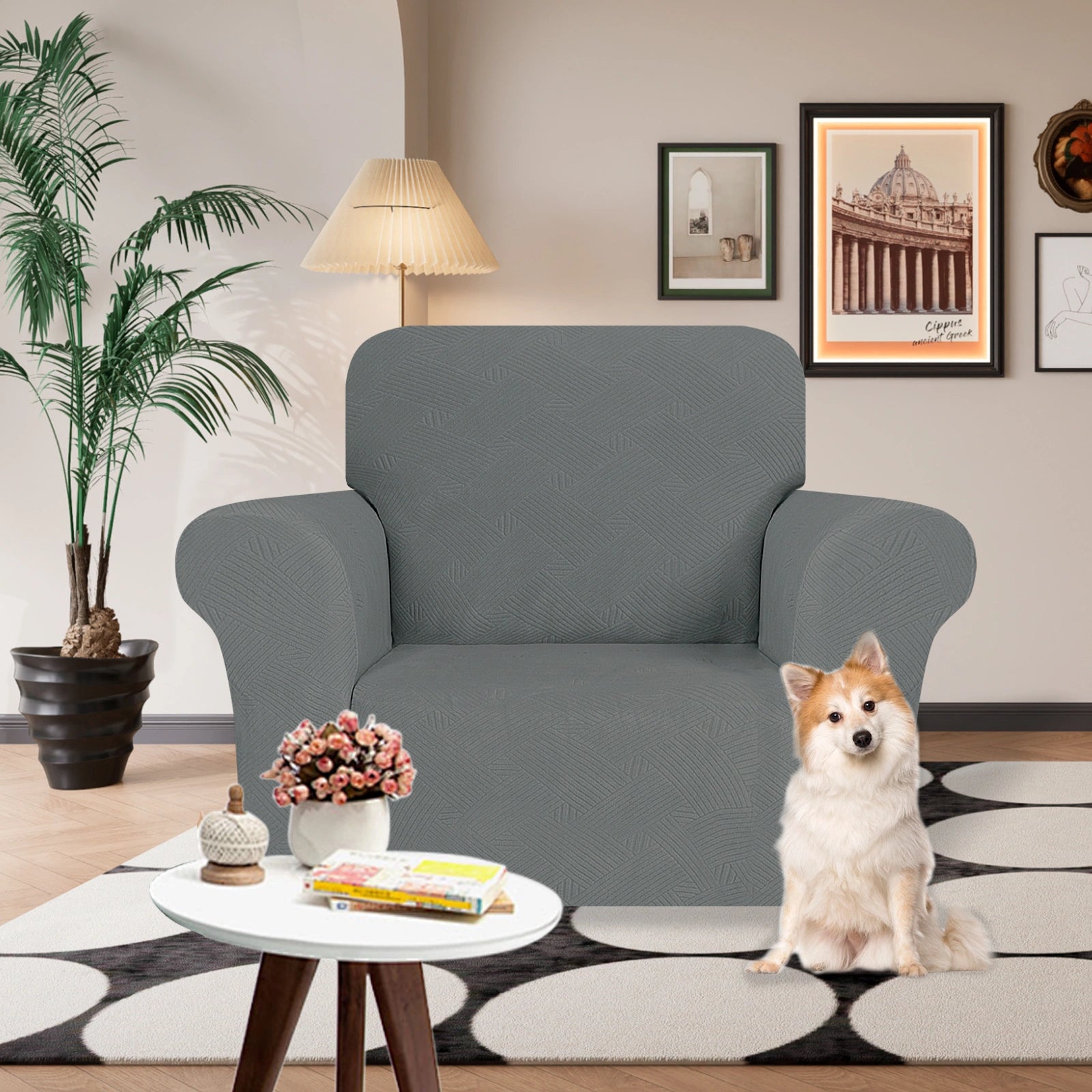 ESTILO 1 Cubierta de sofá de un solo asiento - Elástica, antideslizante, amigable con mascotas, lavable, adecuada para el invierno - Patrón entrelazado