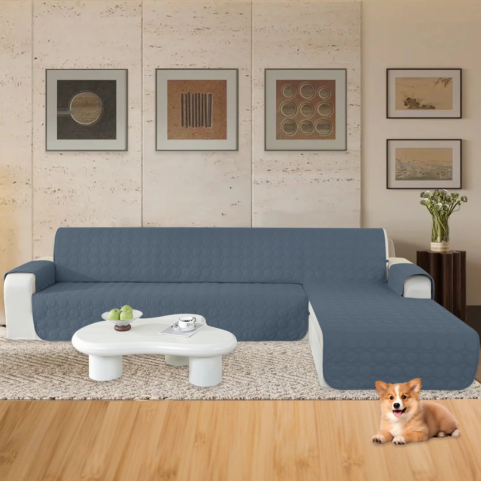 ESTILO Y-L para sofá impermeable de 4 asientos con brazos, elegante - para perros, diseño antideslizante y resistente a arañazos - cuadrícula Yuanbao