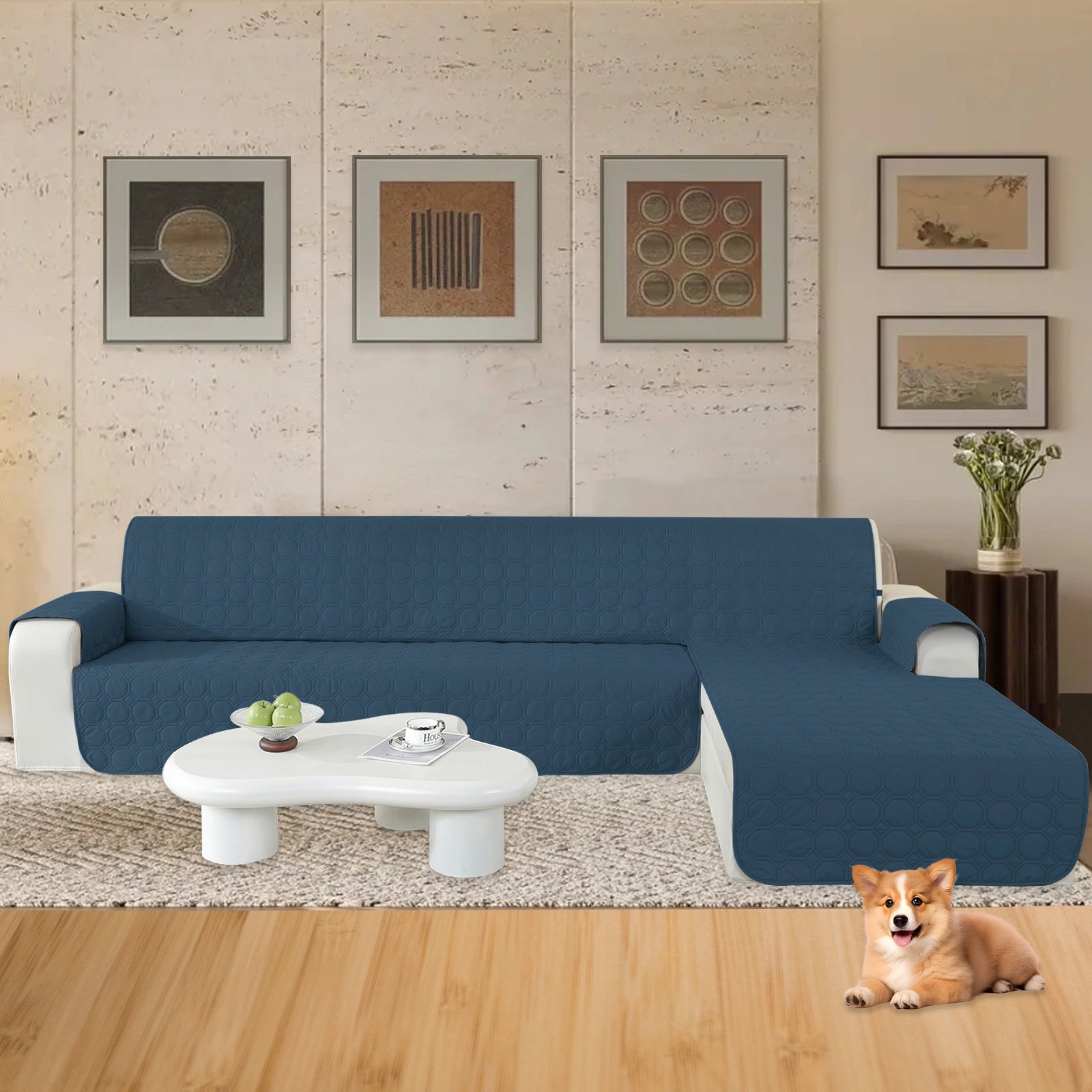 ESTILO Y-L para sofá impermeable de 4 asientos con brazos, elegante - para perros, diseño antideslizante y resistente a arañazos - cuadrícula Yuanbao
