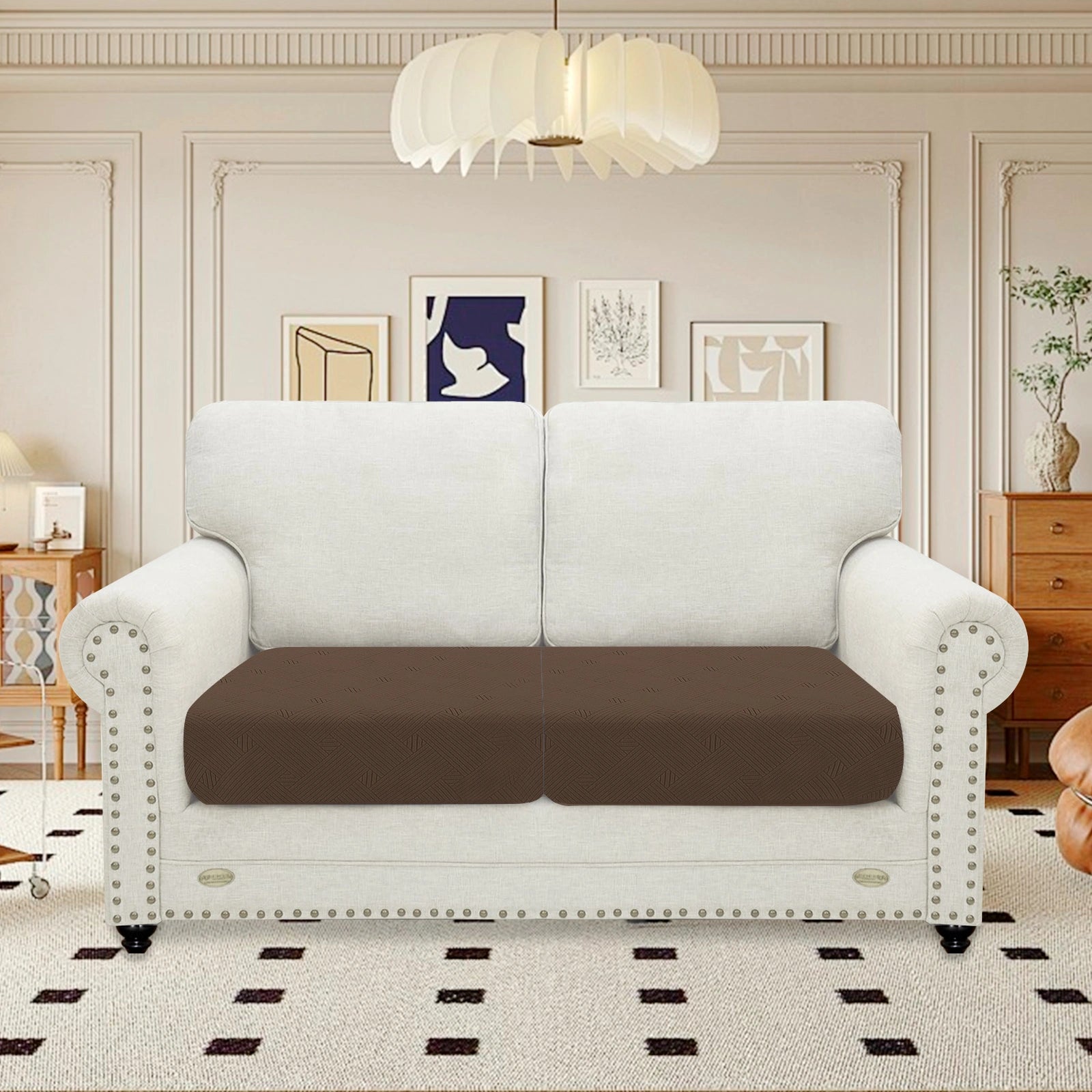 YSTYLE Sofa 2 Pieces Cushion Cover – Stretch Fit, Anti-Slip, Geometric Pattern, Universal Use, Full Protection-Intertwined Pattern
