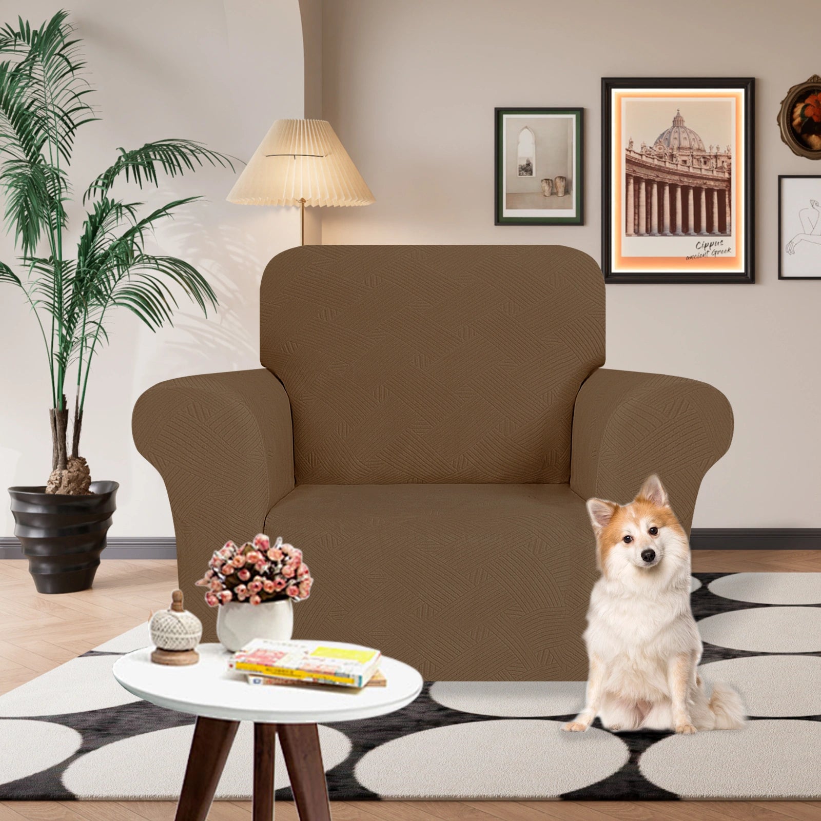 ESTILO 1 Cubierta de sofá de un solo asiento - Elástica, antideslizante, amigable con mascotas, lavable, adecuada para el invierno - Patrón entrelazado