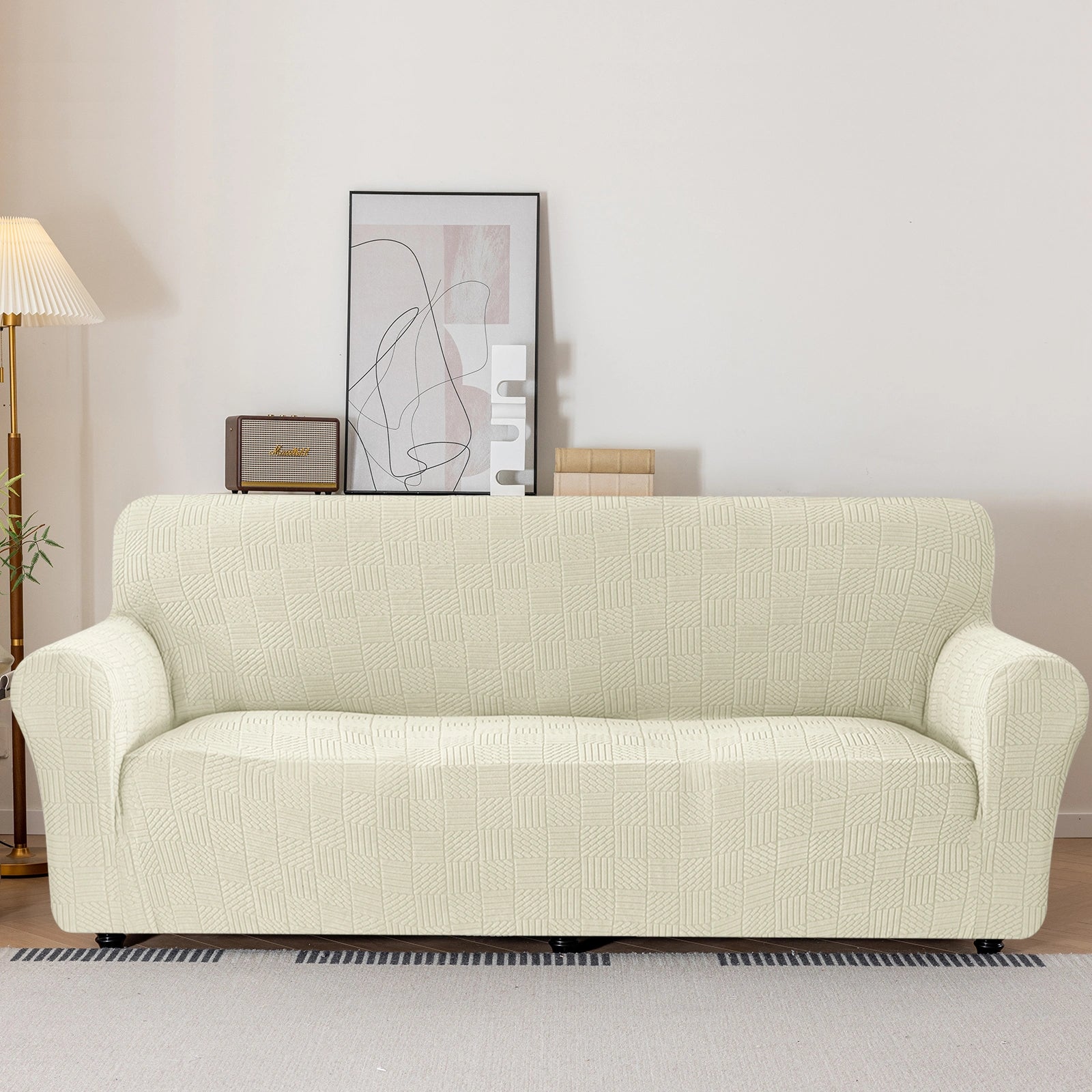 YSTYLE Cubierta de Sofá para 3 Personas – Ajuste Elástico, Antideslizante, Amigable con Mascotas, Diseño Moderno, Lavable - Cinco Líneas 