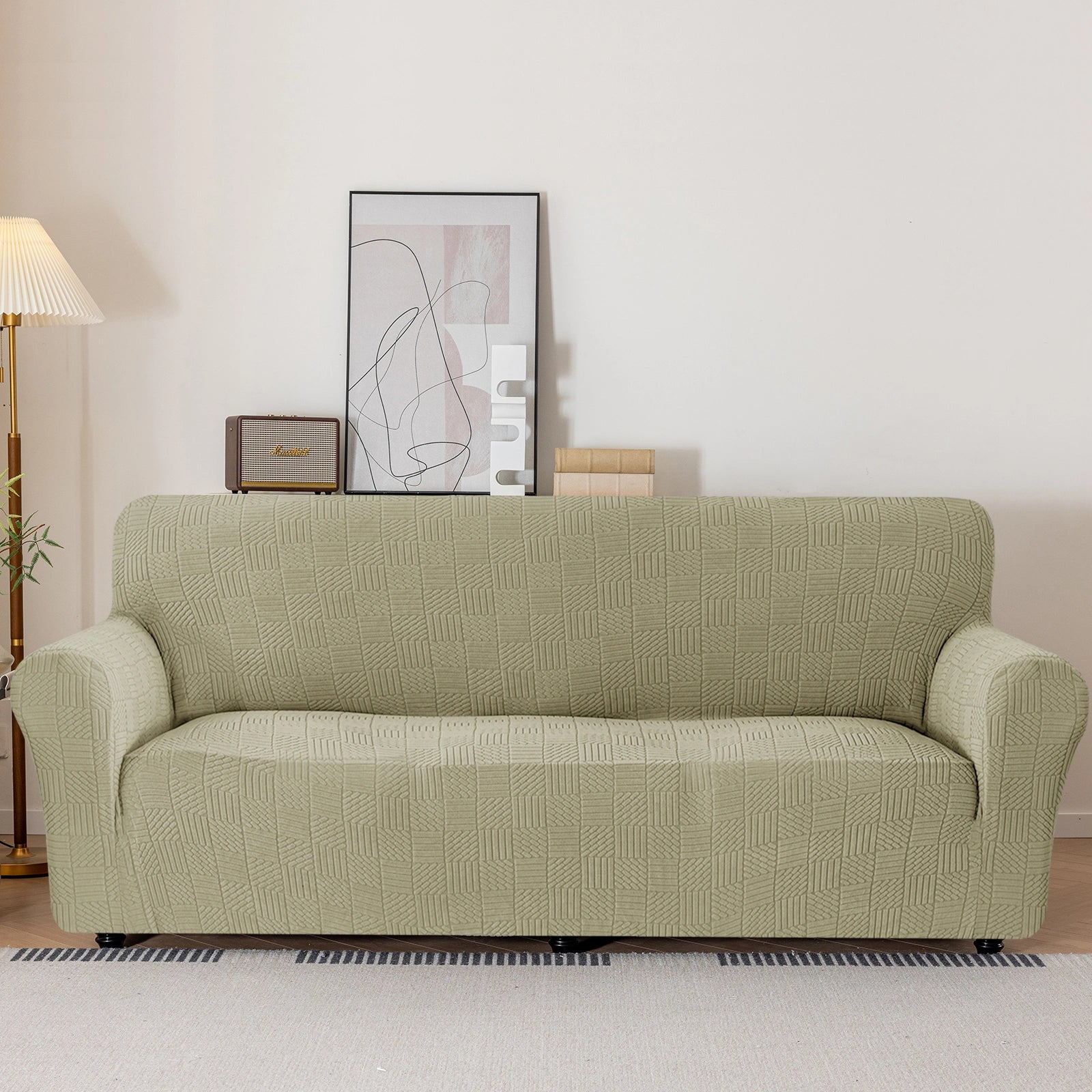 YSTYLE Cubierta de Sofá para 2 Personas – Ajuste Elástico, Antideslizante, Amigable con Mascotas, Diseño Moderno, Lavable - Cinco Líneas 