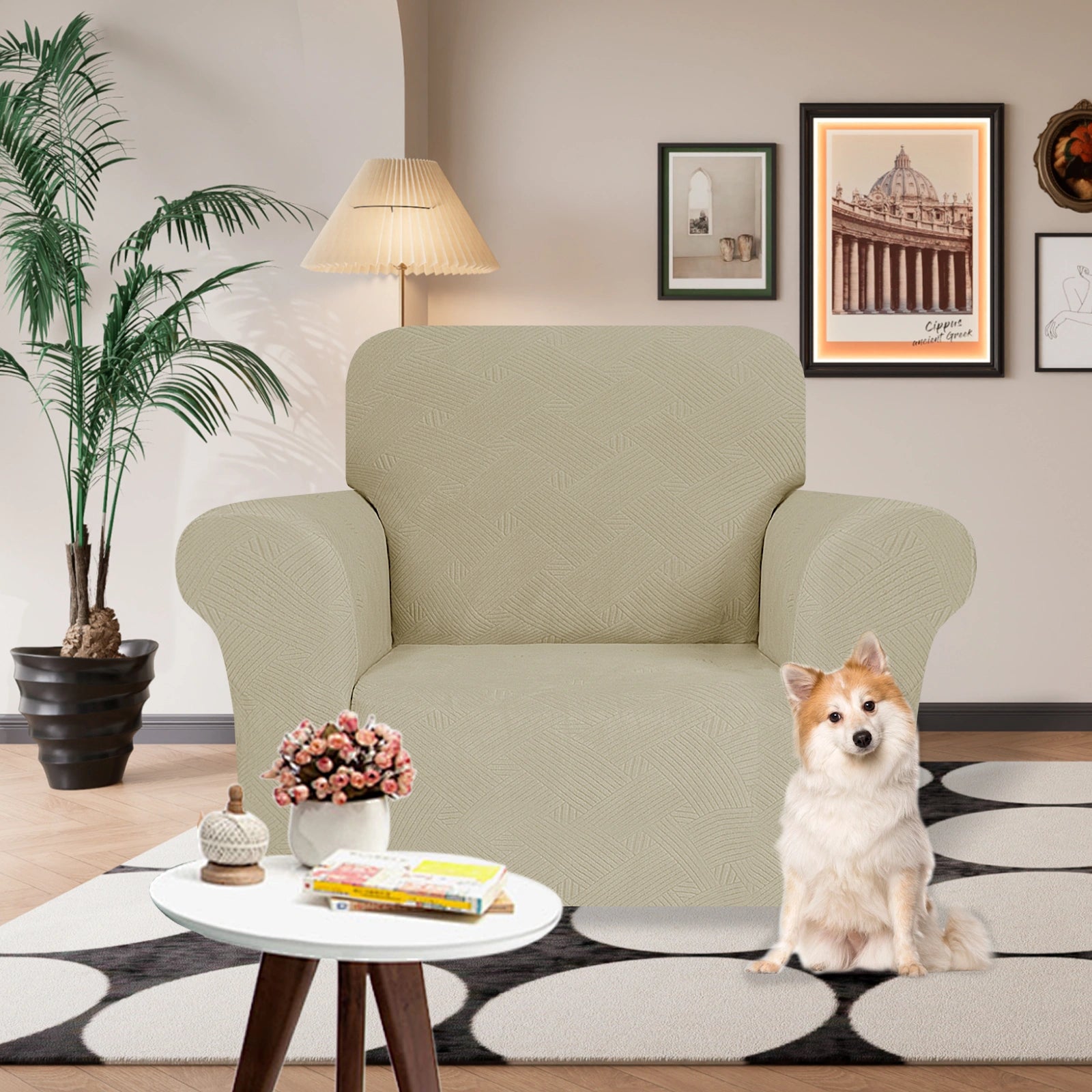 ESTILO 1 Cubierta de sofá de un solo asiento - Elástica, antideslizante, amigable con mascotas, lavable, adecuada para el invierno - Patrón entrelazado
