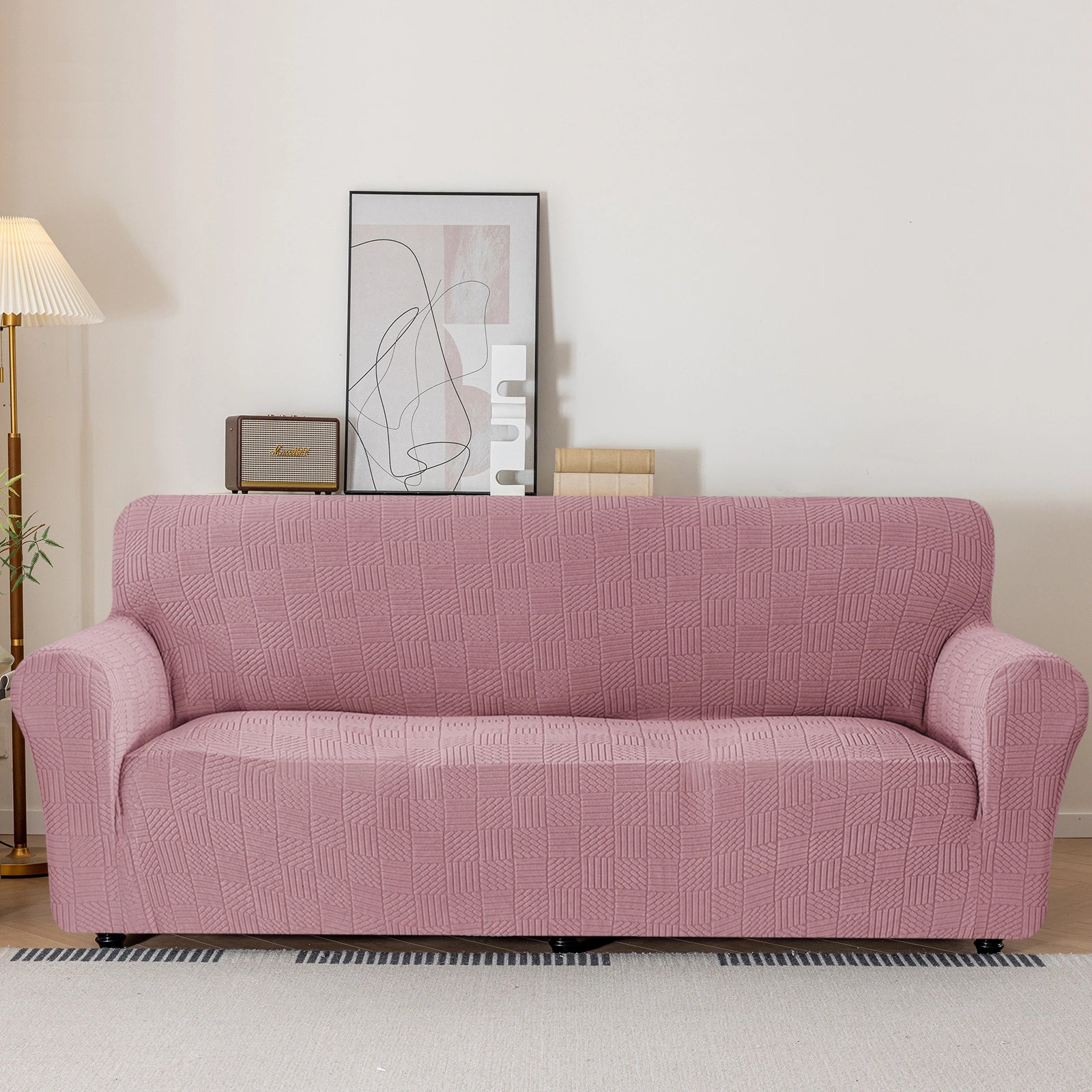 YSTYLE Cubierta de Sofá para 4 Personas – Ajuste Elástico, Antideslizante, Amigable con Mascotas, Diseño Moderno, Lavable - Cinco Líneas 