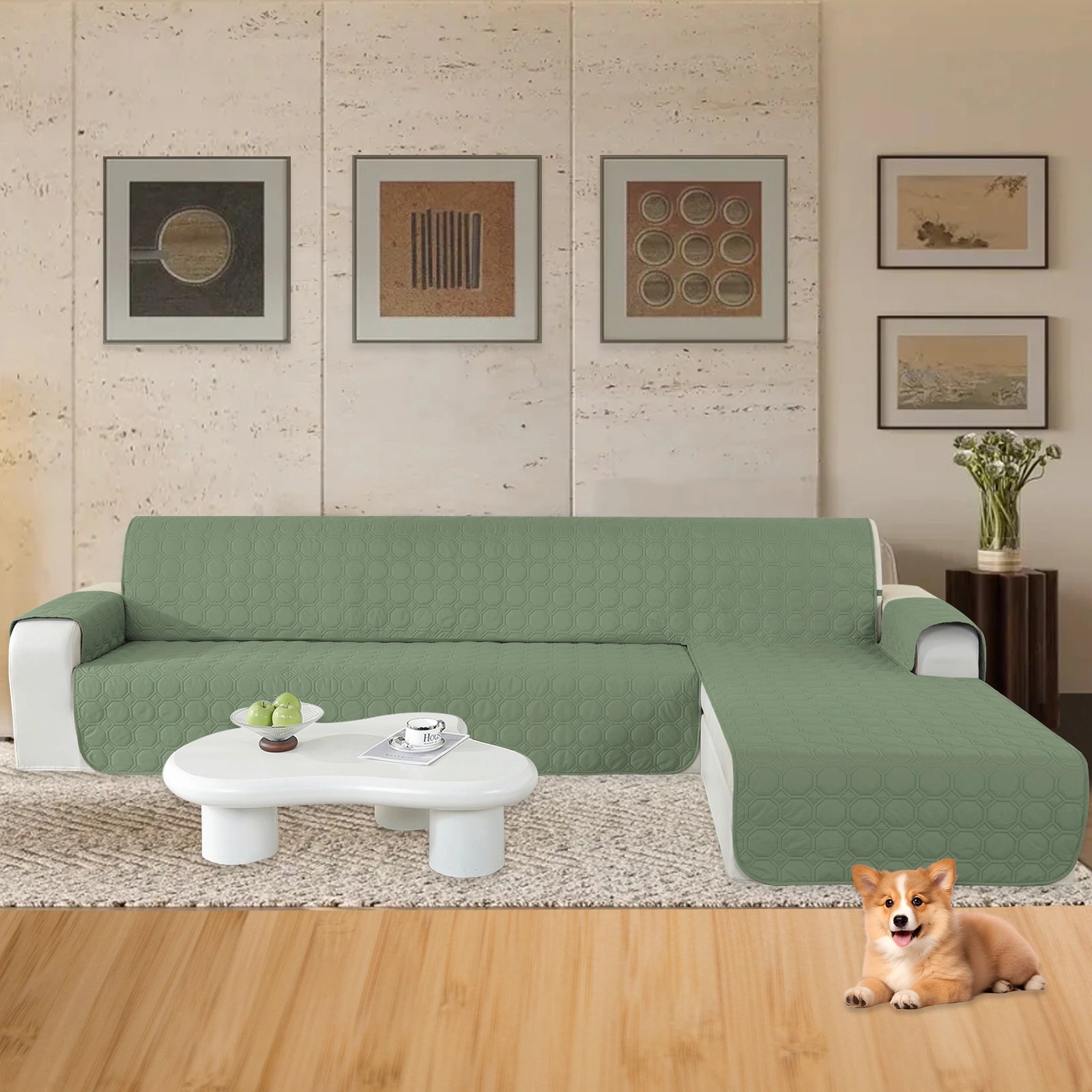 ESTILO Y-L para sofá impermeable de 4 asientos con brazos, elegante - para perros, diseño antideslizante y resistente a arañazos - cuadrícula Yuanbao